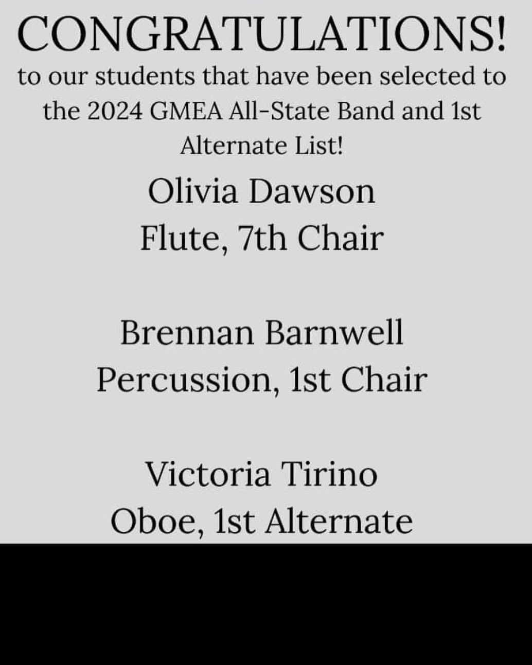 Congrats to these awesome band students!
