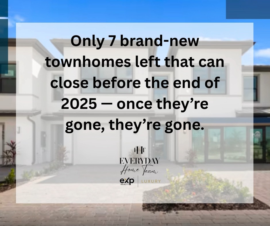 🔥 Investor Alert: Bonita Springs 🔥
Only 7 brand-new townhomes left that can close before the end of 2025 — once they’re gone, they’re gone.
✅ New construction
✅ Rates as low as 4.99% on select Quick Move-In homes
✅ Pricing from $394,990
✅ No CDD fees | HOA $327/month
🏡 Alder: 3 Bed | 2.5 Bath | 1-Car | 1,816 sq ft
🏡 Rowan: 3 Bed | 2.5 Bath | 2-Car | 1,657 sq ft
⏰ End-of-year incentives + fast-selling inventory = act now.
📲 DM “BONITA DEALS” for pricing, numbers, and availability.
#BonitaSpringsRealEstate #InvestorDeals #NewConstruction #SWFLRealEstate #PulteHomes
#Naplesparadiseliving #EverydayHomeTeam