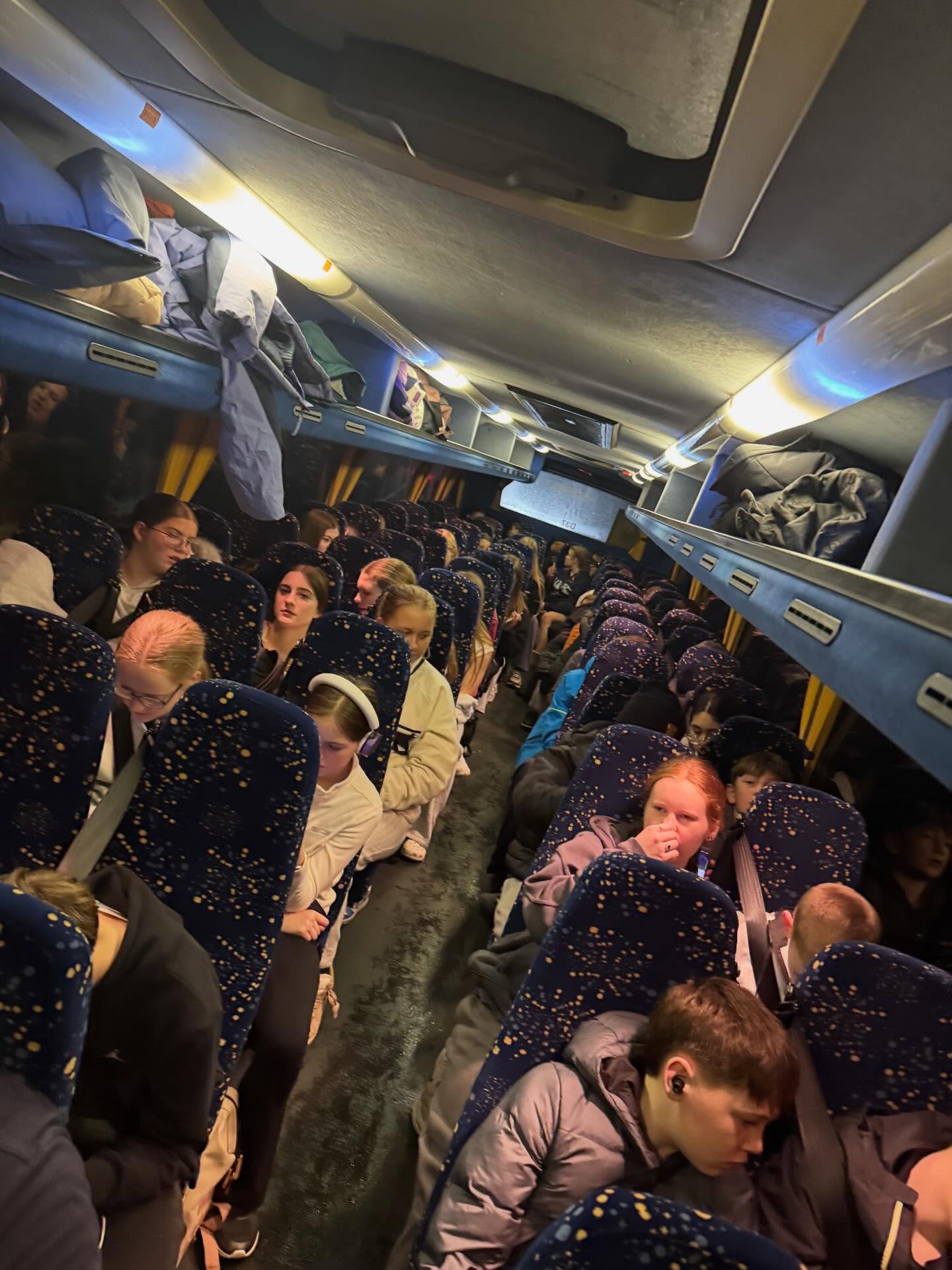 We are on the bus and Newport bound. ETA 11pm. Please be on the Fosse at 10.55 at the latest to ensure the students don’t get wet. Please do not park in the bus bays, park in the car bays only. Thank you