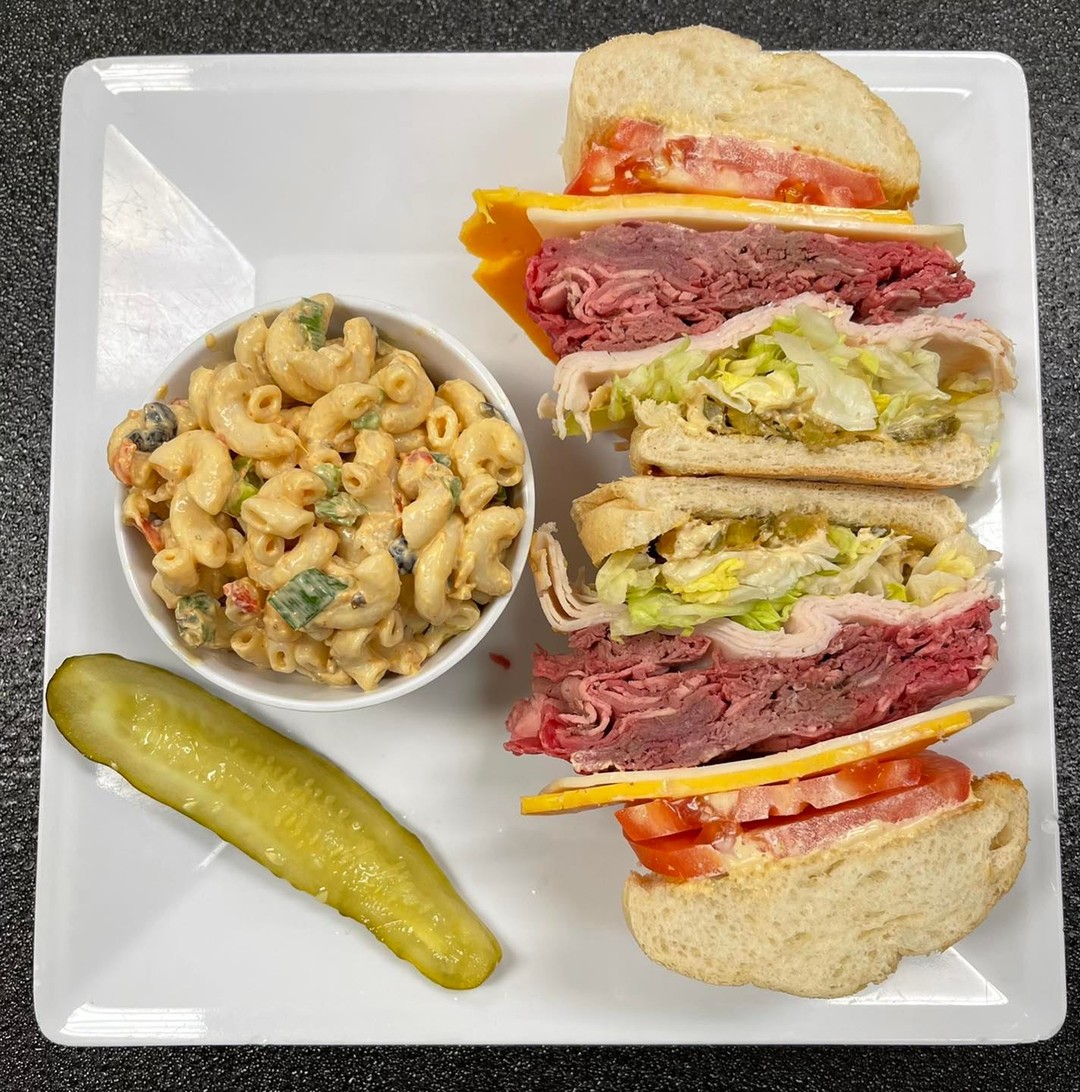 One of the favorite cold sandwiches we make is called “The Wrecker” Oven Roasted Turkey and House Made Rare Roast Beef, Ashe County Habanero Cheddar, Monterey Jack, Fried Jalapeno, Shredded Lettuce, Tomato & Chipotle Mayo on a Kaiser. #coldsandwiches #roastbeefsandwich #