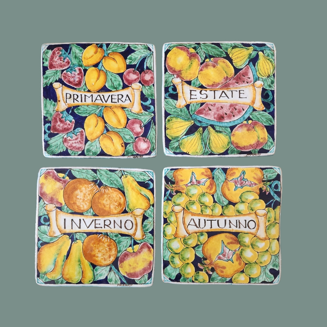 Elevate your home with our stunning hand-painted Quattro Stagioni tiles! Each tile represents a season and brings the warmth of Tuscany into your space. Link in Bio! #ItalianArt #HomeDecor #MajolicaTiles