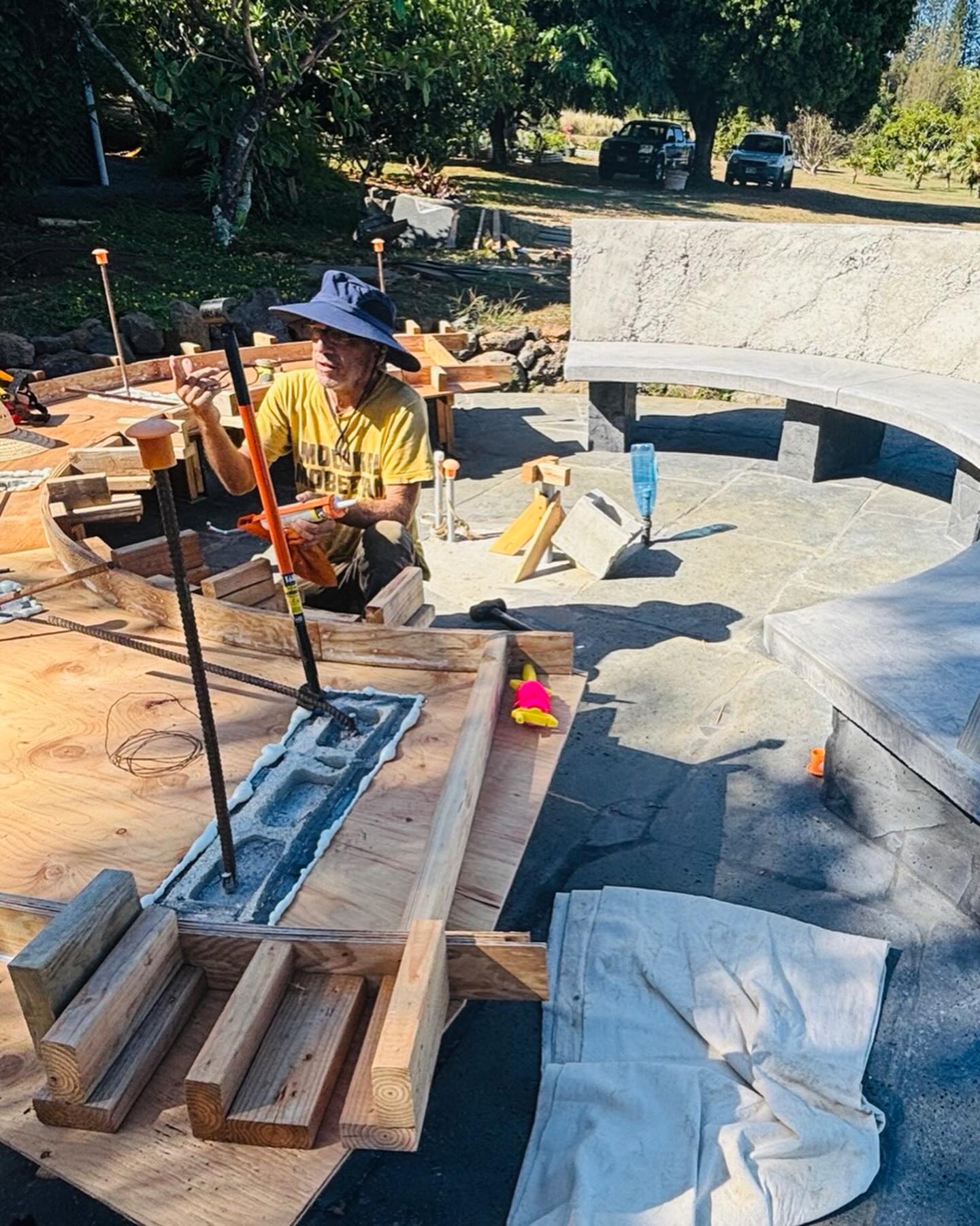 Outdoor kitchen, dining area, fire pit, all coming together from concept to reality…follow@dianebobekdesign thanks to @kurtvonderheyden and crew