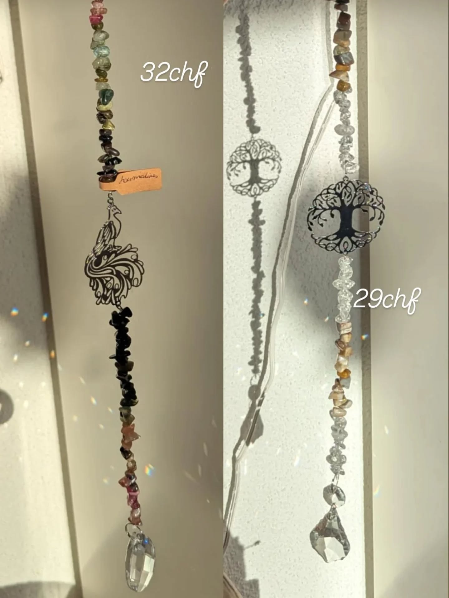 Quelques douceurs pour ramener le soleil à l'intérieur !
Des attrape-soleils confectionnés avec amour et passion. De quoi embellir votre intérieur ou celui d'un proche.
Les prix sont sur les photos.
Tourmaline : 32chf dispo
Jaspe paysage et cristal de roche : 29chf dispo
Aventurine verte : 29chf dispo
Agate en tranche : 32chf dispo
Lapis-Lazuli : 29chf dispo
Rhodocrosite : 29chf dispo
Cristal de roche et tourmaline : 32chf dispo
Labradorite et quartz rose : 27chf dispo
Fluorite : 27 chf dispo
Super Seven : vendu
Quartz fraise : 44chf dispo
Arbre de vie (pas de minéraux) : 34chf dispo
Port offert sur tous les suncatcheurs jusqu'au 31 janvier (normalement dès 50chf).
Chaque modèle est unique alors si tu as un coup de coeur... N'attends pas !
#suncatcher #attrapesoleil #dusoleildanstamaison #faitmain #suisse