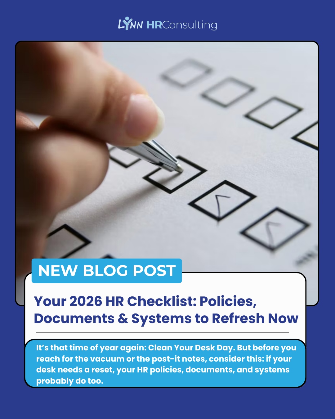 If your desk gets a refresh at the start of the year, your HR systems should too. A thoughtful review of policies, documents, and processes now can prevent confusion, risk, and fire drills later.
Our latest blog shares a practical 2026 HR checklist to help you reset what matters most. ✅
Read more on our website!
#HRChecklist #HRCompliance #SmallBusinessHR #PeopleOperations #HRConsulting #LynnHR