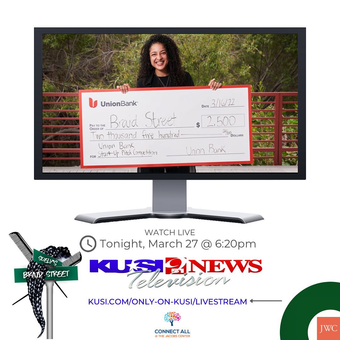 🗣Grand Rising☀️San Diego! Catch Braid Street tonight, LIVE on channel 9 @kusinews at 6:20pm, discussing the journey at the @connectallsd small business accelerator program as well as the @unionbank_official pitch competition. Want to learn more about how we bridge the gap between Mental Wellness advocacy and Hair? Tune in tonight at 6:20pm.
••••••••••••••••••••••••••••••••••••
#BraidStreetgoestocosmetologyschool #entrepreneur #smallbusinessowner #minorityownedbusiness #mentalhealth #mentalwellnessadvocacy #Mindfulness #HairHealth #BrainHealth #PitchCompetition #AccessToFunding #Training #DigitalPresence #FinancialAdvising #AcceleratorProgram #BraidStreet #NaturalHair #CrownAct #curlyhair #CoilyHair #Parents #mixedkidshair #SanDiegoBraids #SanDiegoHair #Adopted #NaturalHairEducation #ProtectiveHairstyles
