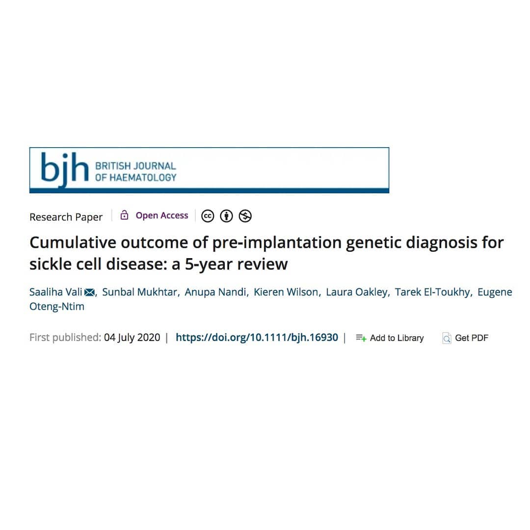 Proud to present my recent publication.
PGD (now called PGT-M) for the prevention of Sickle cell disease transmission has a high success rate and should be offered to at-risk couples.
https://onlinelibrary.wiley.com/doi/full/10.1111/bjh.16930
.
.
#sicklecellawareness
#sicklecellwarrior #sicklecell #sicklecelldisease #sicklecellanemia #pgd #pgt #ivf