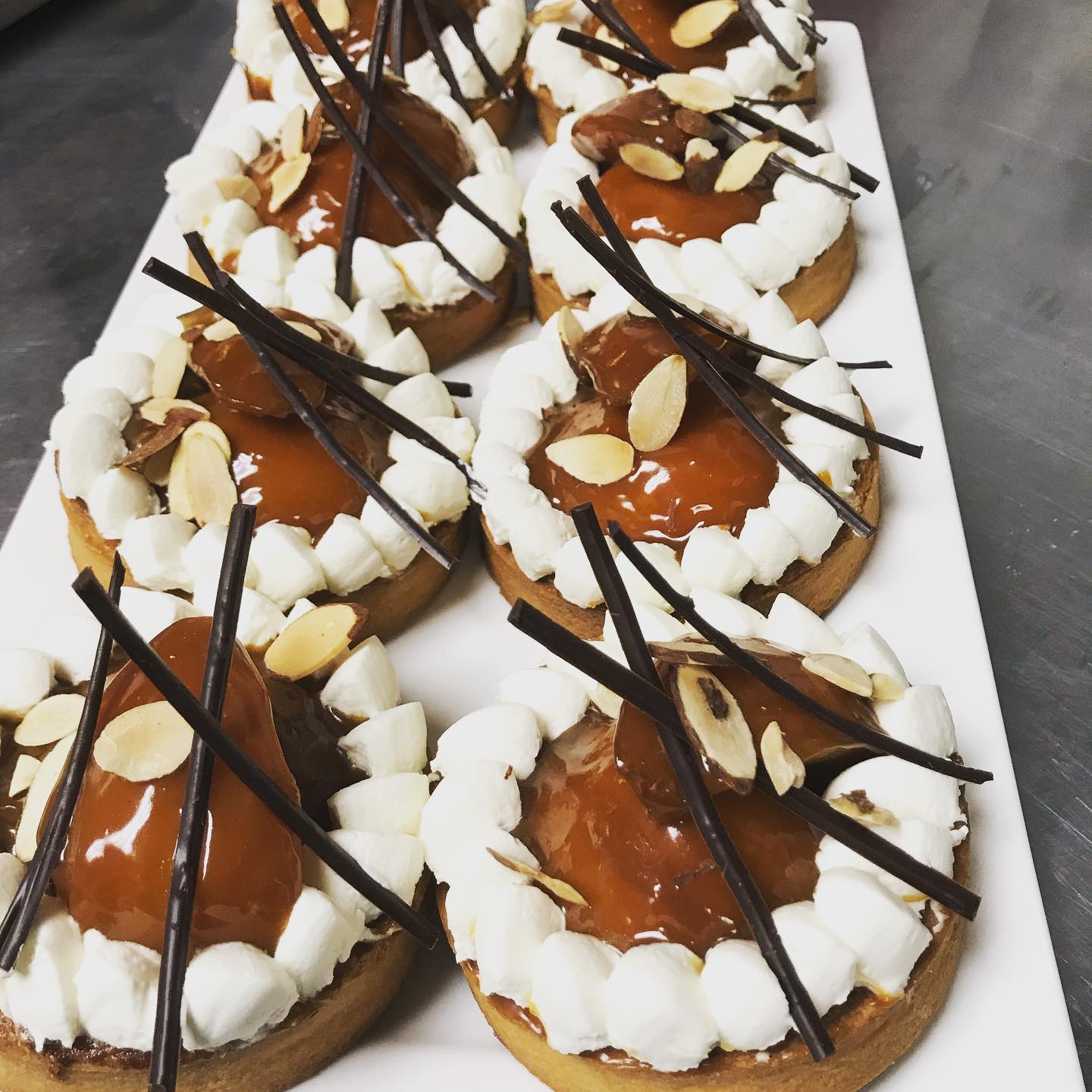 Pear caramel almond tart ,