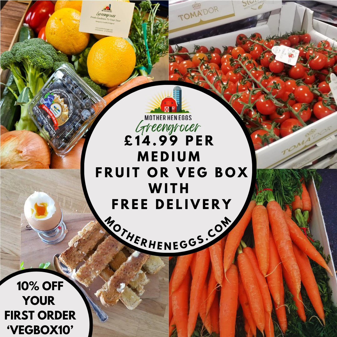 Do you want to enjoy fresh fruits and vegetables delivered right to your doorstep?
Introducing Mother Hen Eggs Fruit & Veg Boxes! 🍓🥦
Order your box with 10% OFF now 👇
www.motherheneggs.com/orderpage
Get ready to experience the freshest produce delivered straight to your doorstep! 🚗🚚
We're excited to announce the launch of our brand-new Fruit & Veg Boxes, filled with a delightful variety of the freshest, highest quality produce. Perfect for all your cooking, baking, and snacking needs!🥚🍓
🎉 Special Offer 🎉
Use code “VEGBOX10” at checkout.
Get 10% OFF when you order our premium-quality eggs and veg & fruit box!
Weekly Veg and Fruit Boxes (as of 10th June to 14th June):
Medium Veg Box - £14.99
1 Cucumber
2 Peppers
1 Lettuce
400g Cherry Tomatoes
1 Bunch of Carrots
1kg White Potatoes
3 Onions
1 Savoy Cabbage
400g Mushrooms
200g Green Beans
Large Veg Box - £19.99
1 Cucumber
3 Peppers
1 Lettuce
400g Cherry Tomatoes
1 Bunch of Carrots
1.5kg White Potatoes
5 Onions
1 Savoy Cabbage
400g Mushrooms
200g Green Beans
500g Broccoli
1 Celery
1 Bunch of Radishes
Medium Fruit Box - £14.99
1 Bunch of Bananas
4 Gala Apples
3 Satsumas
2 Large Oranges
1 Punnet of Strawberries
1 Punnet of Blueberries
1 Punnet of Grapes
4 Peaches
Large Fruit Box - £19.99
1 Bunch of Bananas
6 Gala Apples
6 Satsumas
3 Large Oranges
1 Punnet of Strawberries
1 Punnets of Raspberries
1 Punnets of Blueberries
1 Punnet of Grapes
4 Peaches
4 Nectarines
4 Pears
Customization & Ordering Info! 🥕🍎
🍎Substitutions can be made based on preferences or allergies. Simply add a note in the delivery instructions specifying what you'd like to be substituted, and we will provide a suitable replacement.
🥕Box contents will vary weekly. To check the specific contents before ordering, select the desired box and look for the "This Week Veg/Fruit Box" section in the description.
🍳Free range eggs are available for order alongside the fruit & vegetable boxes.
♻️Majority of packaging is 100% recyclable and reusable.
Flexible Subscription Options
Weekly: Fresh produce delivered every week.
Bi-Weekly: Perfect for smaller households or those who like to shop occasionally.
One-Time Trial: Try our box once