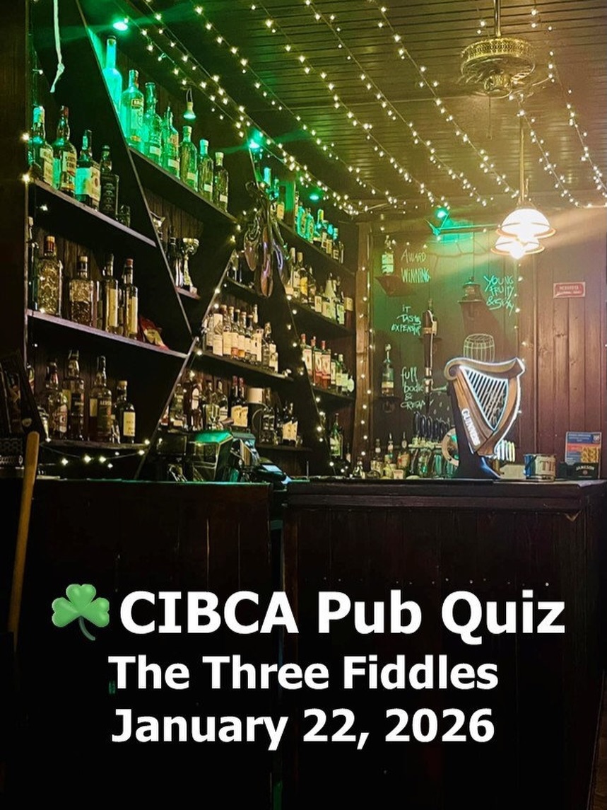 ☘️ Pub Quiz time!
January 22 is the date of CIBCA’s first Pub Quiz of 2026.
So get your thinking caps on, come alone, or grab a few friends and head over to The Three Fiddles for an evening of taxing questions and hopefully a little fun. Prize for the winning team generously supplied by the management of the Three Fiddles, with one or two spot prizes along the way, courtesy of CIBCA.
Open to all, why not give it a go? Book your seat by clicking the link in stories or simply show up at 6pm on the day.