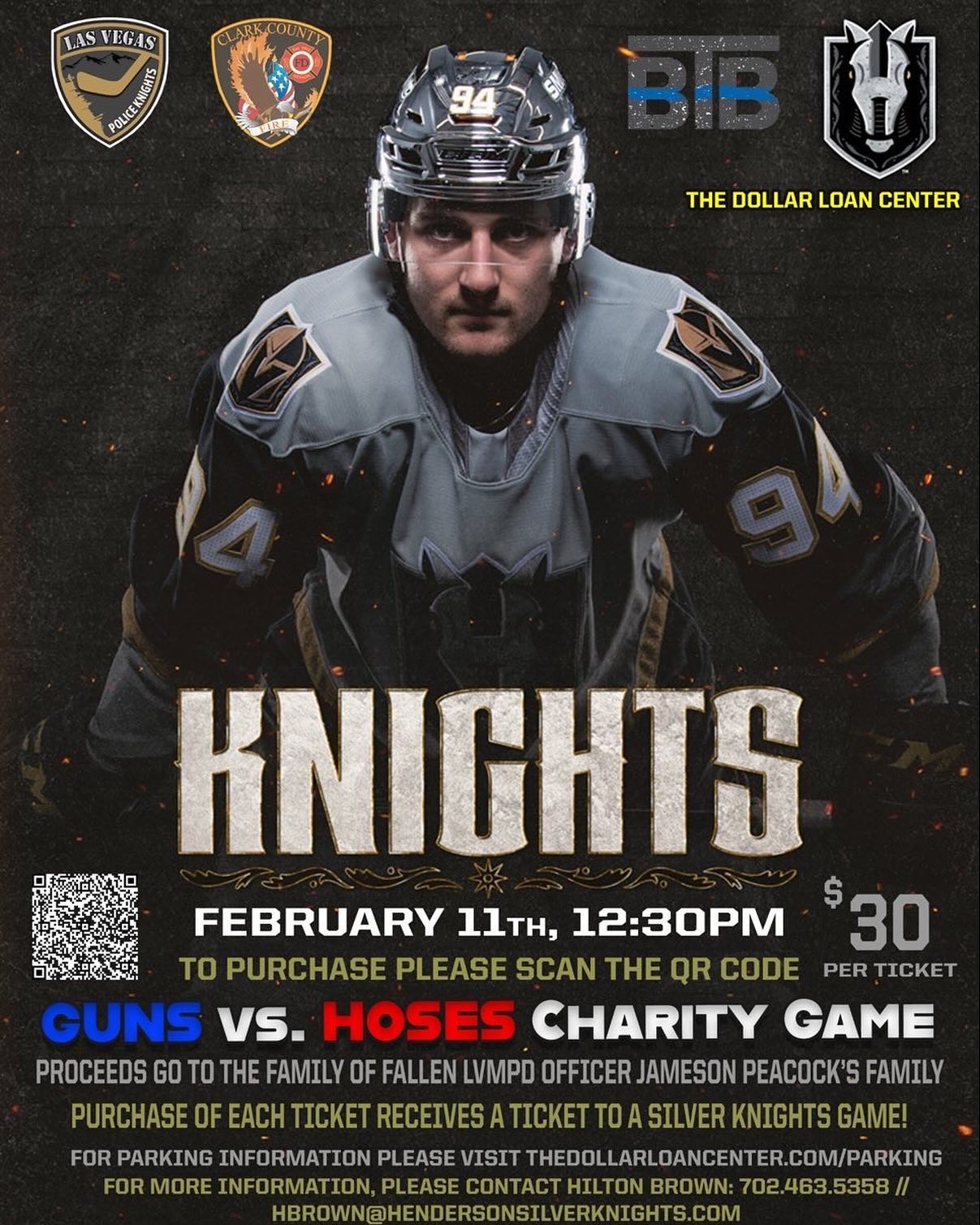 The @hendersonsilverknights are hosting an awesome Police vs Fire charity hockey game benefiting the family of recently fallen LVMPD detective Jameson Peacock, who lost his battle with cancer. Scan the QR code to get your ticket or head over to @lvpoliceknights page for a link.
See you there!