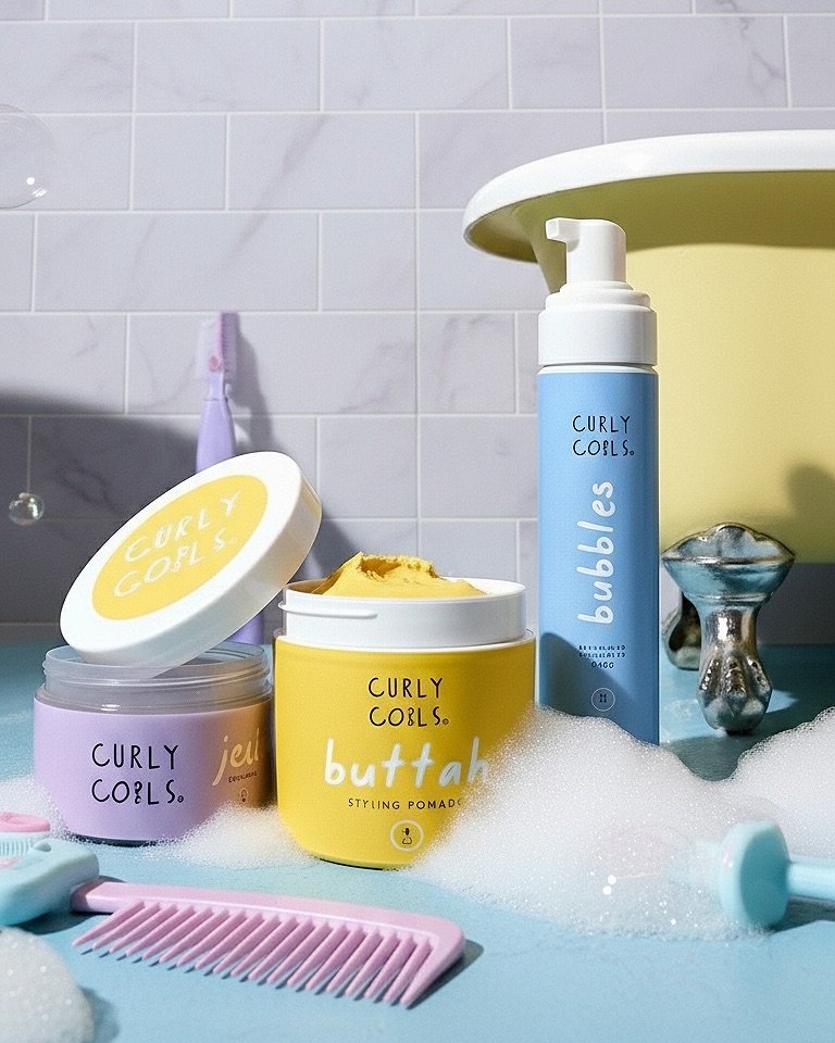Branding + Packaging
Product mock-up for a kids’ curly hair care line.
Bright, soft, and personality-forward, because curl care for kids should feel fun, not fussy. Playful visuals, clear hierarchy, and shelf-friendly color stories.
AI-generated mockups created for visual exploration and brand storytelling.
#8o8studio #packagingdesign #kidsbranding #haircarebranding #productmockup