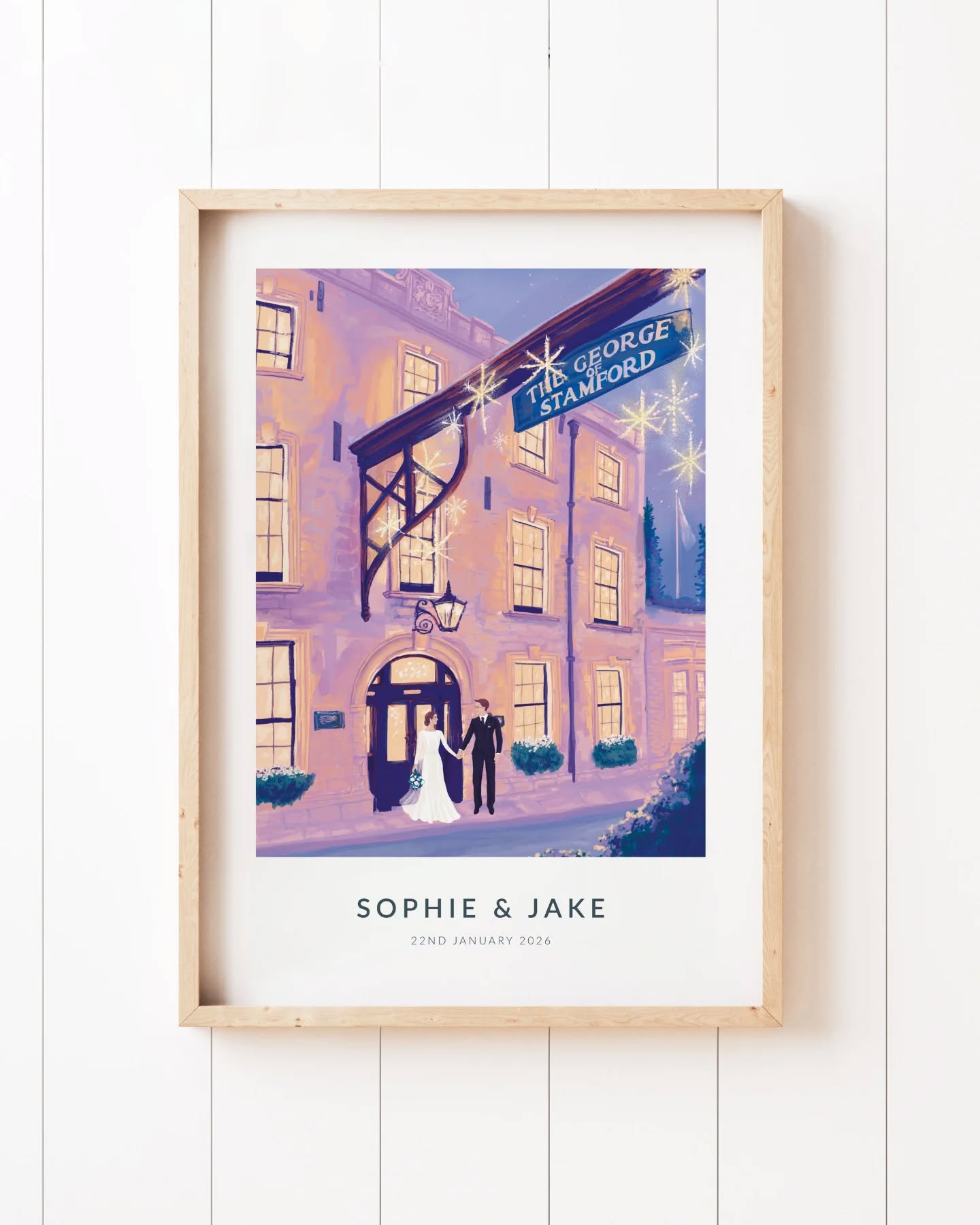 Congratulations to Sophie & Jake 🤍
Before Christmas, the parents of Bride to be, Sophie, got in touch to ask me to make a very special Wedding present, a print of their daughter Sophie and Fiancée Jake on their wedding day, at their fabulous venue The George Hotel in Stamford.
Sketches were made, composition and colour themes were chosen, and top secret photos of stunning wedding dresses and suits were emailed. And when their big day arrived their one of a kind commission was safely in the hands of very proud parents Kirsty and Sam, carefully wrapped in a gift box with a ribbon and a wedding card from me ready to gift to the happy couple.
Congratulations Sophie and Jake, thank you for letting me be part of your special day I hope this artwork reminds you of wonderful memories for many years to come.
#stamfordlincs #shopstamforduk #weddingillustration #thegeorgehotel #weddinggift