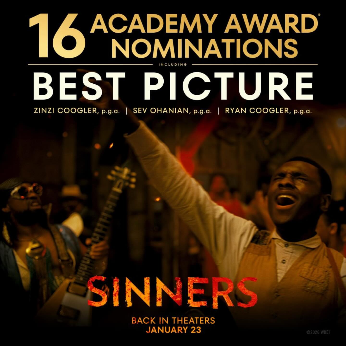 Congratulations SINNERS on your record-setting 16 Academy Award® nominations for the 98th Academy Awards. 🖤
#SINNERS
#BlackImagesMatter🎥
#BlackStoriesMatter🎬
#BlackFilmsMatter✊🏿
#BlackFilmsTravel🖤