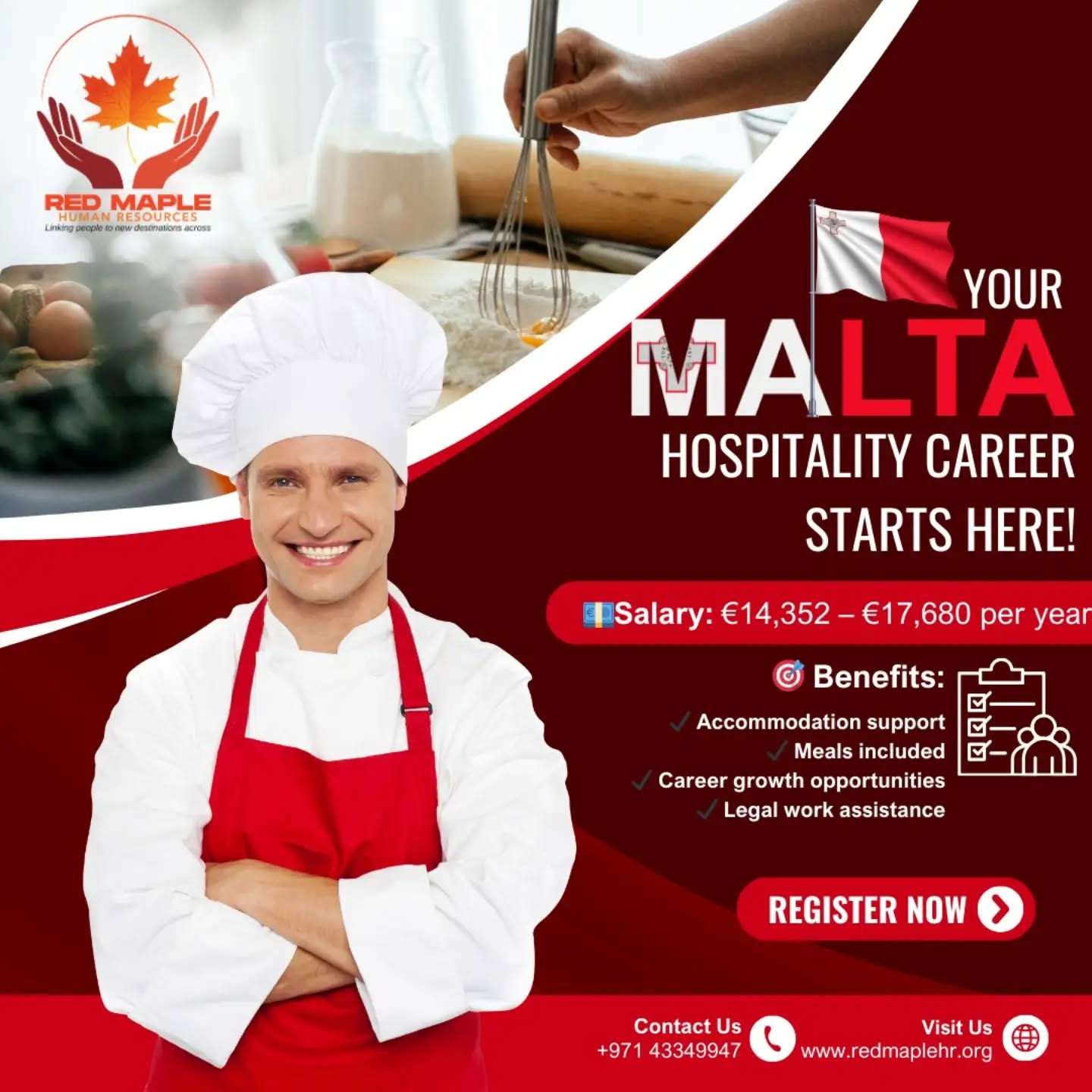 *🍽️ WE ARE HIRING IN MALTA – WAITERS WANTED! 🇲🇹*
Step into an exciting career in Malta with competitive gross yearly 💶 salary *€14,352 – €17,680* and amazing benefits. Don’t miss this chance to work in a vibrant, international environment!
*🎯 Benefits:*
✔ Accommodation support
✔ Meals included
✔ Career growth opportunities
✔ Legal work assistance
📩 Apply now and let Red Maple HR guide you through the process smoothly!
#workinmalta #maltajobs #waiterjobs #hospitalityjobs #careerabroad