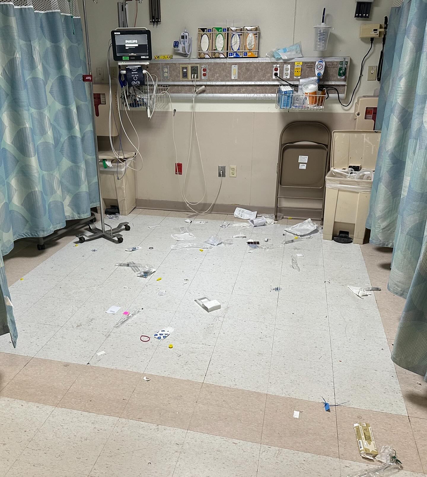 Aftermath of a code on night shift. Our ER team is incredible โค๏ธ.