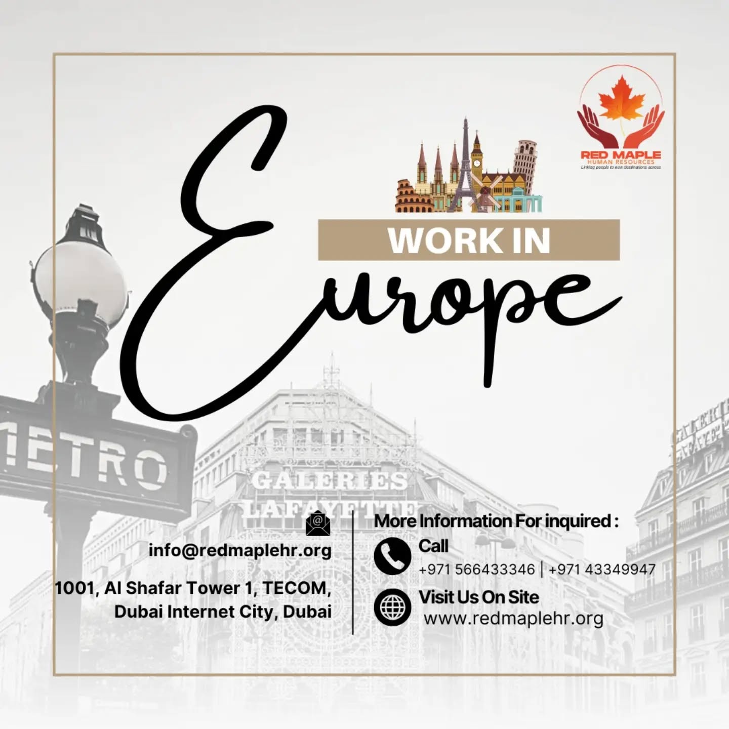 *🌍 Work in Europe – A Great Opportunity Awaits!*
Step into a rewarding career abroad and unlock global growth, high salaries, and amazing benefits. Don’t miss your chance to start your European journey today! ✈️💼
📩 Apply now and let Red Maple HR guide you through the process smoothly!
#workineurope #jobopportunity #careerabroad #globaljobs #redmaplehr