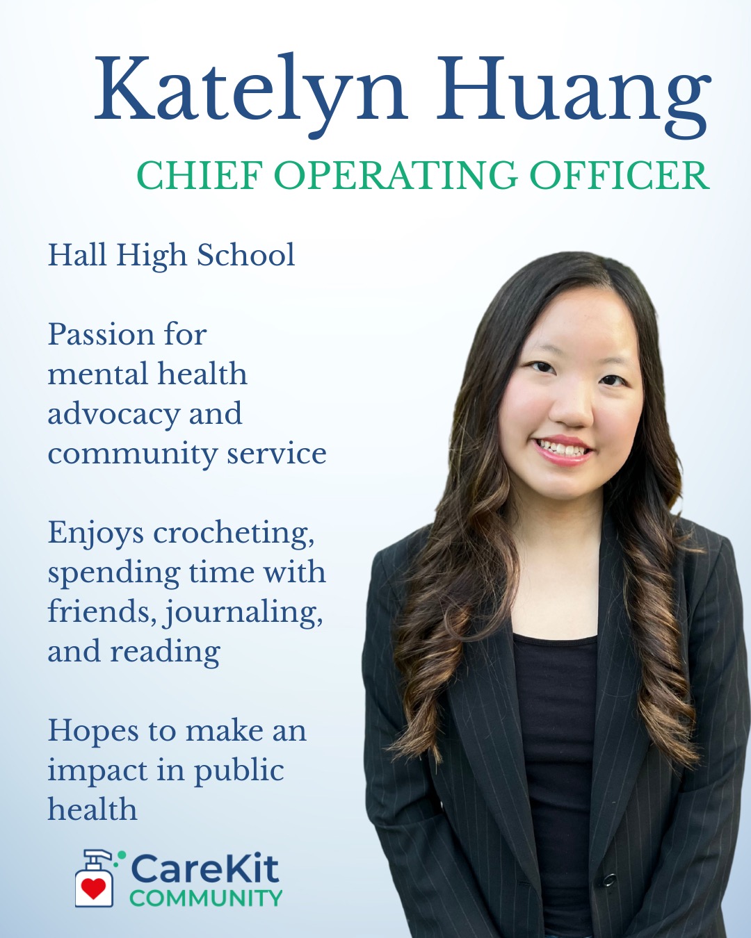Introducing Katelyn Huang as our Chief Operating Officer! #nonprofitlife #students #hygiene #volunteer #volunteering #nonprofitsofinstagram #highschoolopportunities #leadershipdevelopment