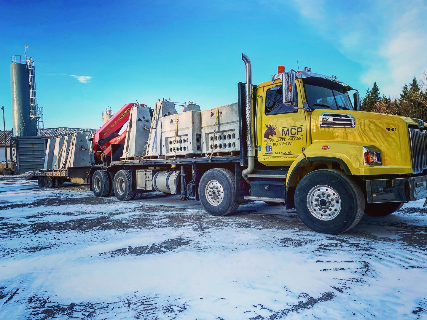 The cold is here but that doesn’t mean we are slowing down, some transformer foundations and light post bases on the truck heading to a new development! #MCP #moosecreekcementproducts #precastlife #heavyhaul #westernstar #ottawaconstruction #palfinger