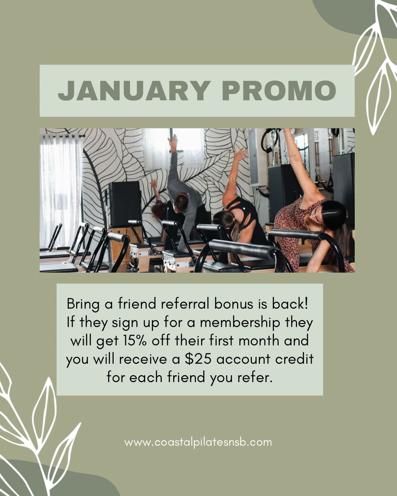 Refer a friend bonus is back!
Grab your Pilates bestie and take advantage of this offer.
Share your workout and share the savings.