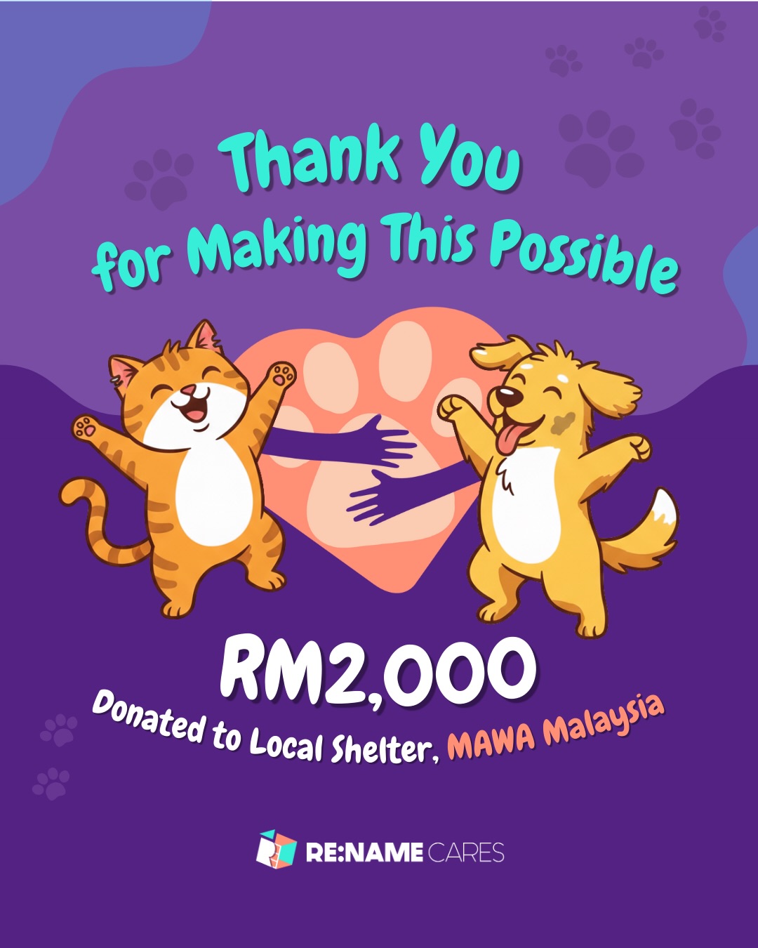 β¨ To everyone who supported our donation drive, THANK YOU!!
With your help (and a top-up from us), weβve reached RM2,000, which is donated to @mawamalaysia πΎ to help with their vet bill at Ohana Clinic π©Ί
Thank you for showing up, caring, and making a difference! πͺ
Do check out their page or reach out to them if youβd like to help further πΎ
π RE:NAME Cares