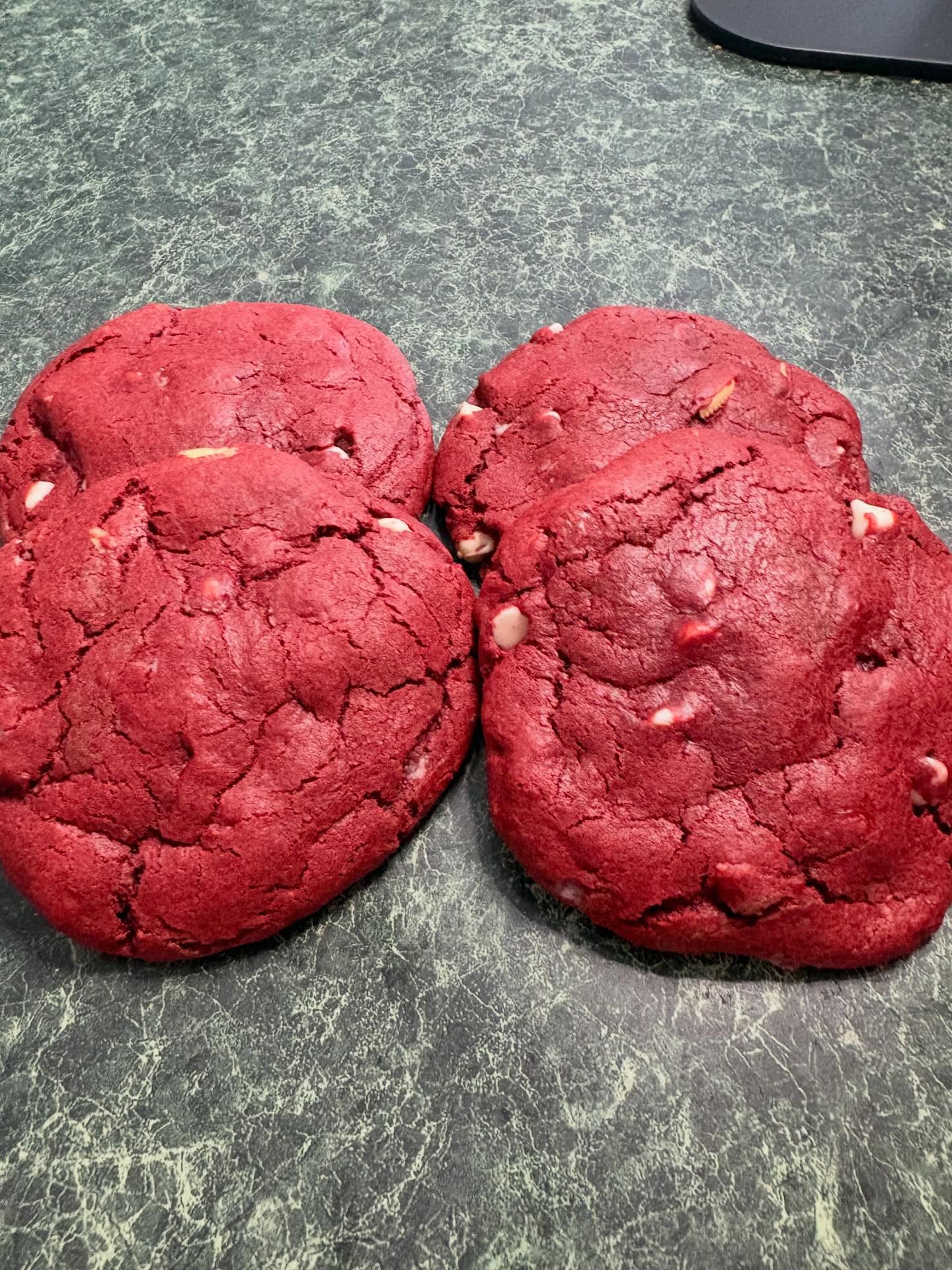 Red Velvet Cookies with white chocolate chips and white Oreos!