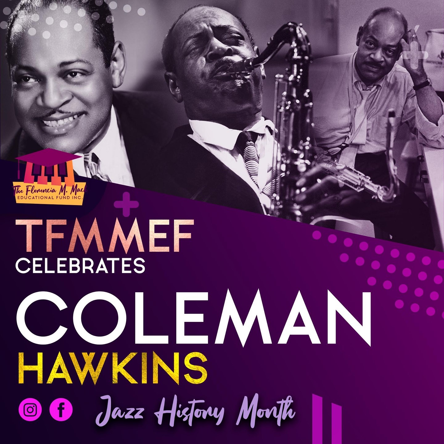 TFMMEF celebrates Coleman Hawkins, an American Saxophonist. "I learned how to play ballads by listening to Coleman." - Miles Davis
#jazzmusicmonth #musiciansmatter #musicsaveslives #musicmajors #clefclubofphiladelphia #kimmelcenter #estherboyerschoolofmusic #curtisschoolofmusic
