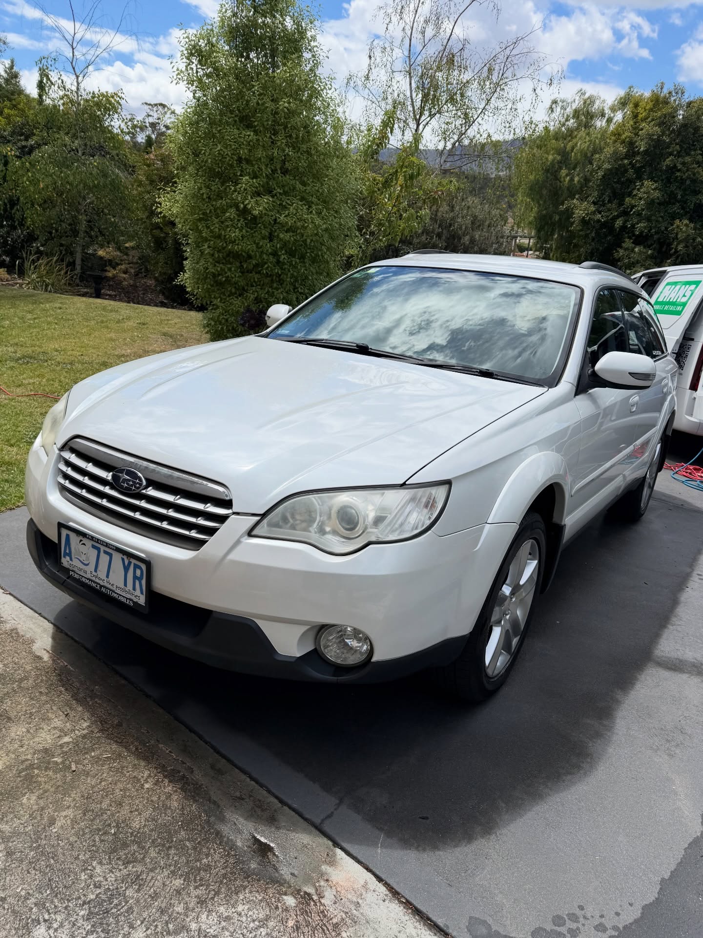 Subaru Outback getting the good ol deep clean. We removed all the pet hair and thoroughly shampooed the seats revealing a fresh, clean vehicle. Exterior was decontaminated and treated with a hand wash. Good way to reverse years of usage #hobart #mobiledetailing #tasmania