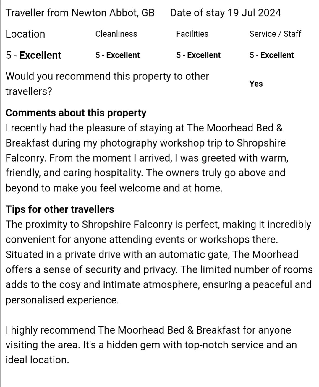Fab new review from one our Friday night guests ๐
@shropshirefalconry
#review #bedandbreakfasts #bedandbreakfast #shropshire #accomodation #countryside #relax #wem #falconry #photography