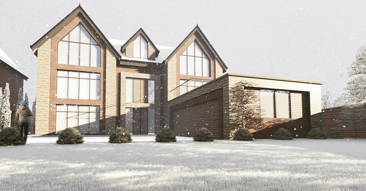 A winter view of a new 5,000 sq/ft contemporary family home the design team are working on... 🌨️❄️
#architecture #residential #planning #development
