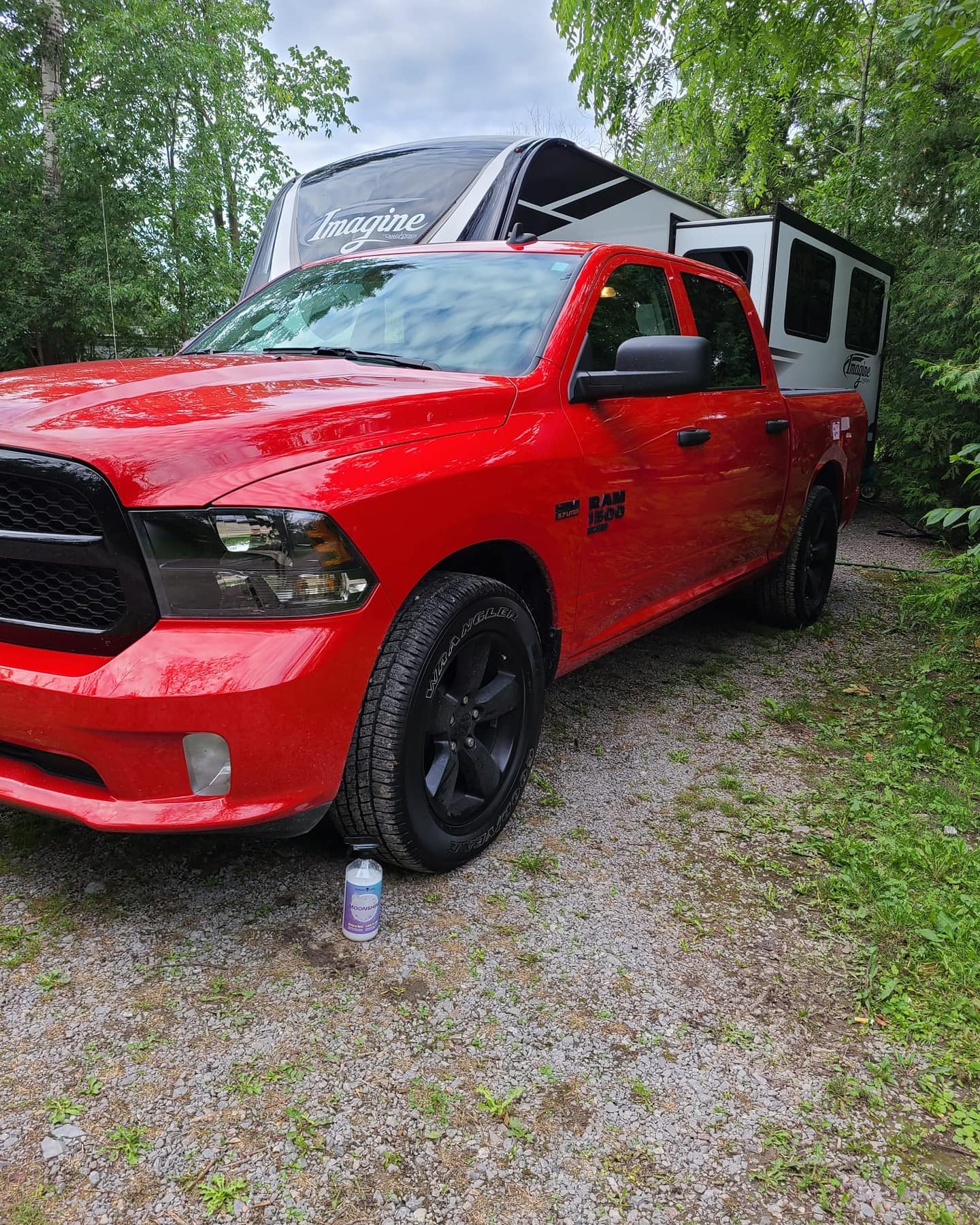 Take a look at this Ram 1500 and travel trailer, all detailed with the Wash and Wax Moonshine. The product doesn't just work on vehicles, but also RVs, trailers, boats, jet skis and motorcycles.