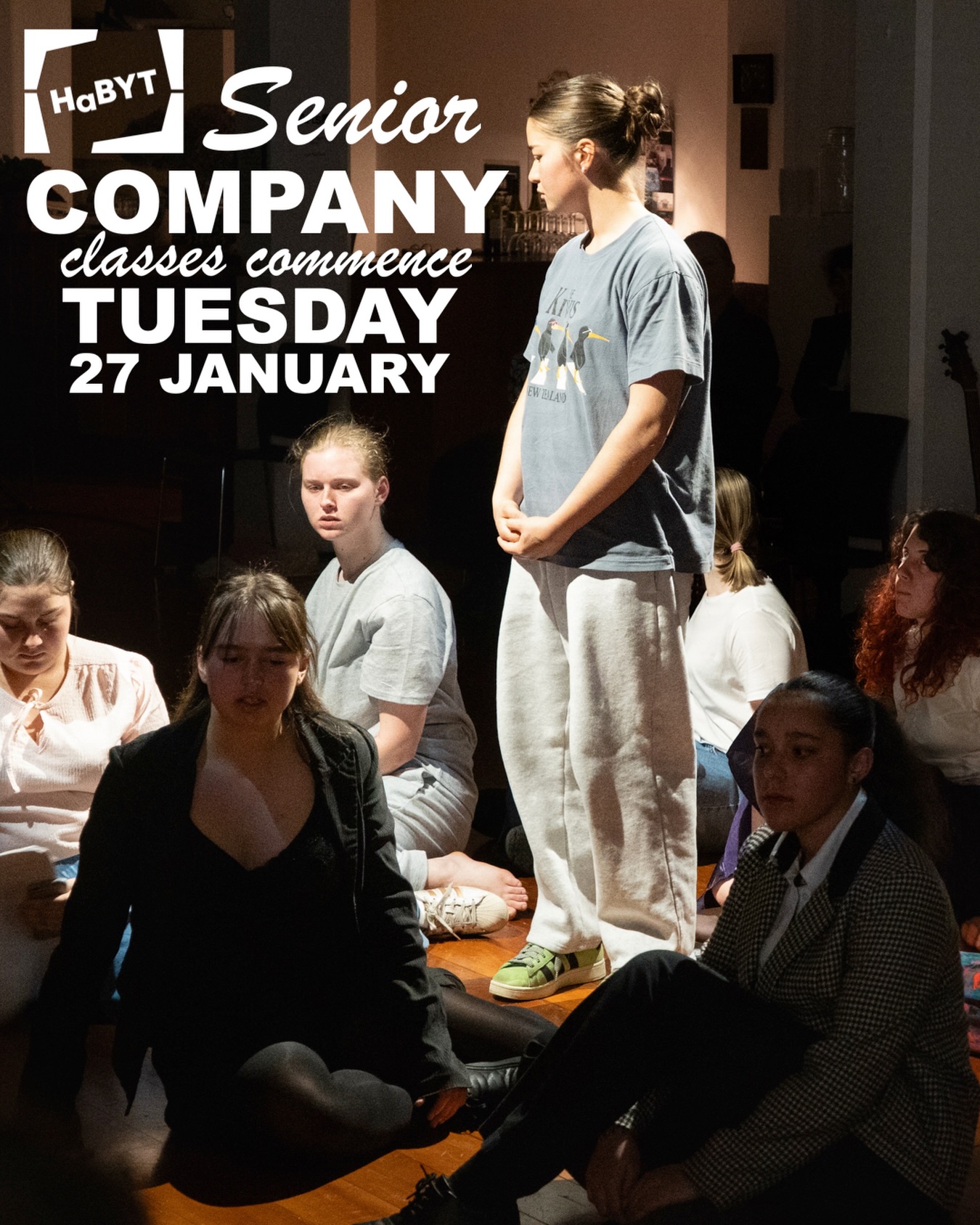 HaBYT welcomes our Senior Company students today to embark on an exciting new year and another ambitious project for 2026.
The core principle of the HaBYT company is whanaungatanga - the treasuring of connection, community and trust. Throughout the year, members of the HaBYT Company work closely together to develop their craft as actors and performance, with a key focus on voice, movement and character work. Company members work towards a staged theatre work which is performed later in the year. Commitment and communication is an essential value of the Company class which enables our group to thrive with confidence within their Performing Arts community.