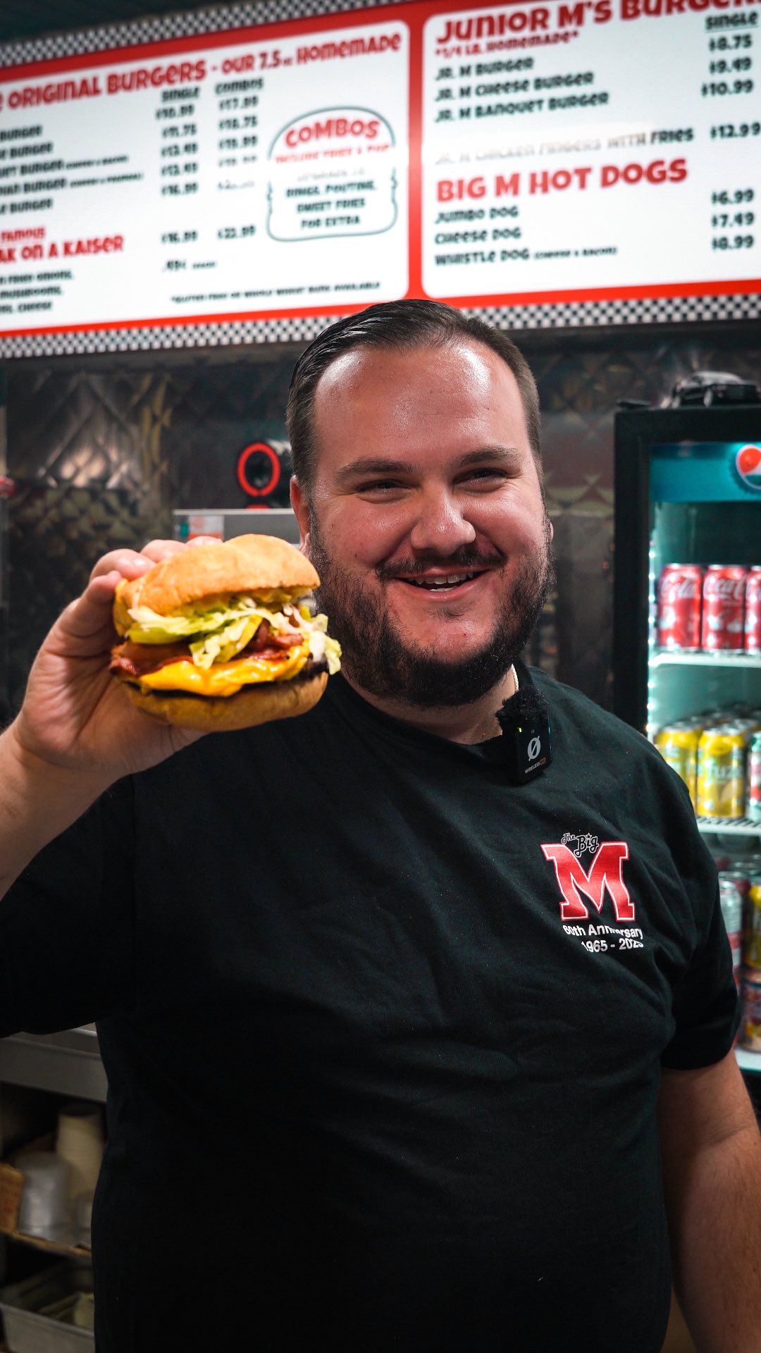 Everyone loves a good smash burger, and there are tons of places that make a great one, but here at The Big M, weโre sticking to our 60-year tradition of char-broiled burgers. ๐ #bigmdrivein #tododurhamregion #burgerlover #food #fyp