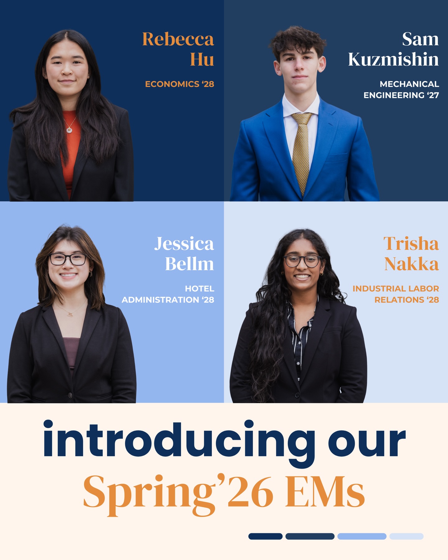 Next up… we are excited to introduce our engagement managers for this semester who will each be leading their own engagement! Come to events to learn more about each of their clients!