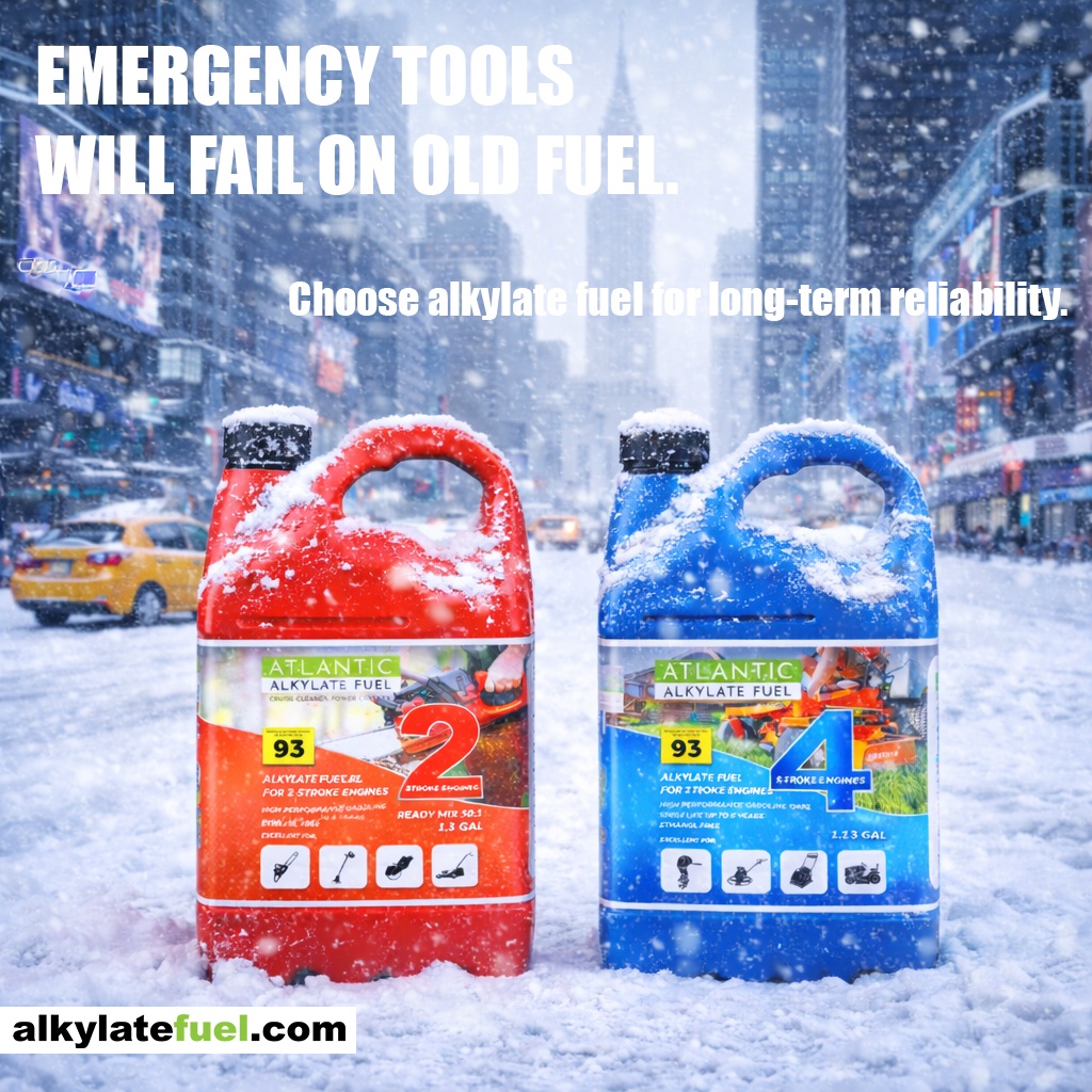 EMERGENCY TOOLS WILL FAIL ON OLD FUEL.
Choose alkylate fuel for long-term reliability.
Ethanol-free. Clean burning. Up to 5-year shelf life.
Because when the storm hits, your equipment must start.
#Alkylatefuel #CleanFuel #2stroke #4stroke #stormwork #EmergencyPrep #WinterReady