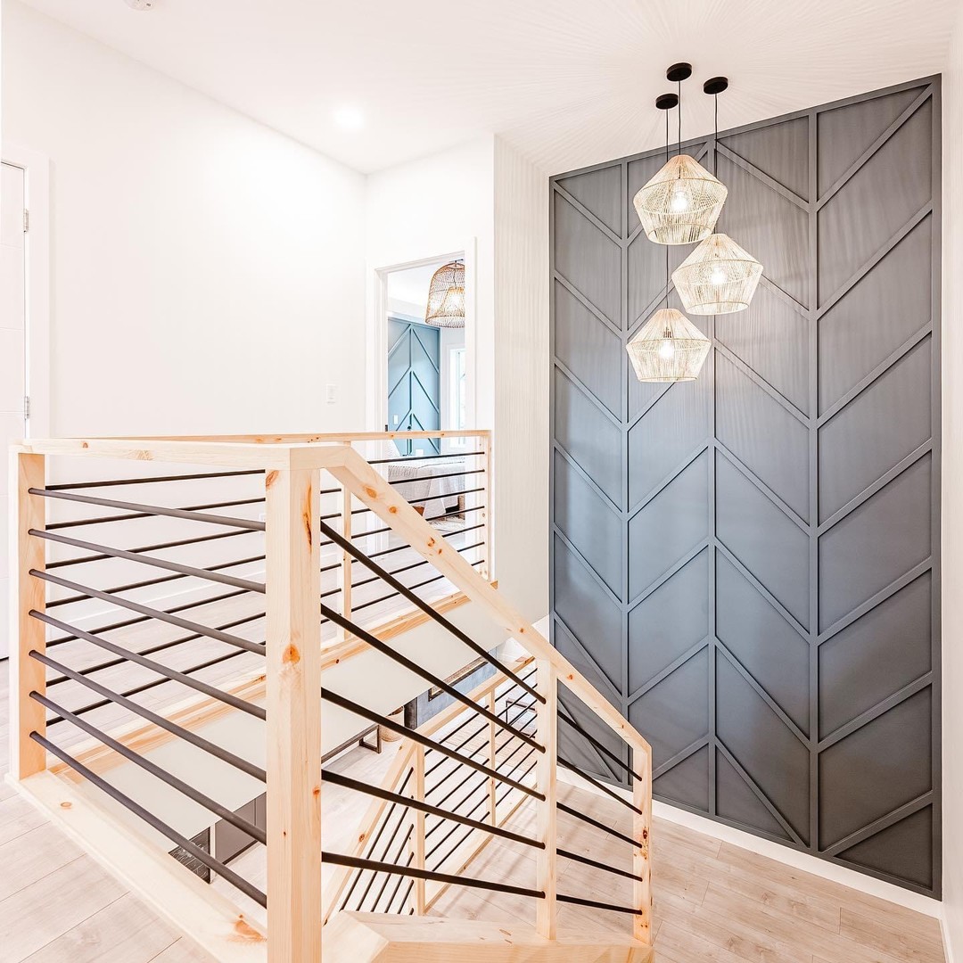 Starting to feel like an old pro with these geometric inspired accent walls. Loved Hometown Home's idea of having me put one in a stairwell landing -- always found it an intimidating spot to add decor or pictures; having an accent wall is a perfect alternative.
Picture by @hometown.homes
#lawrencefinishing #accentwall #stairwelldesign #stairwell #chevronwall #featurewall #stairwelldecor