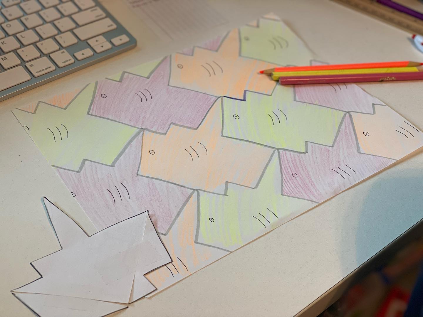 Today in my Singapore Math Level 5, we completed one of my favorite lessons! Tessalations are a fun way to integrate math and art! We learned how to create our very own unique, tessellating designs and then shared them with one another in class!
#mathandart #homeschoolmath #singaporemath #singaporemathdimensions #dimensionsmath #mathart #artandmath #charlottemason #montessorimath #homeschoolmom