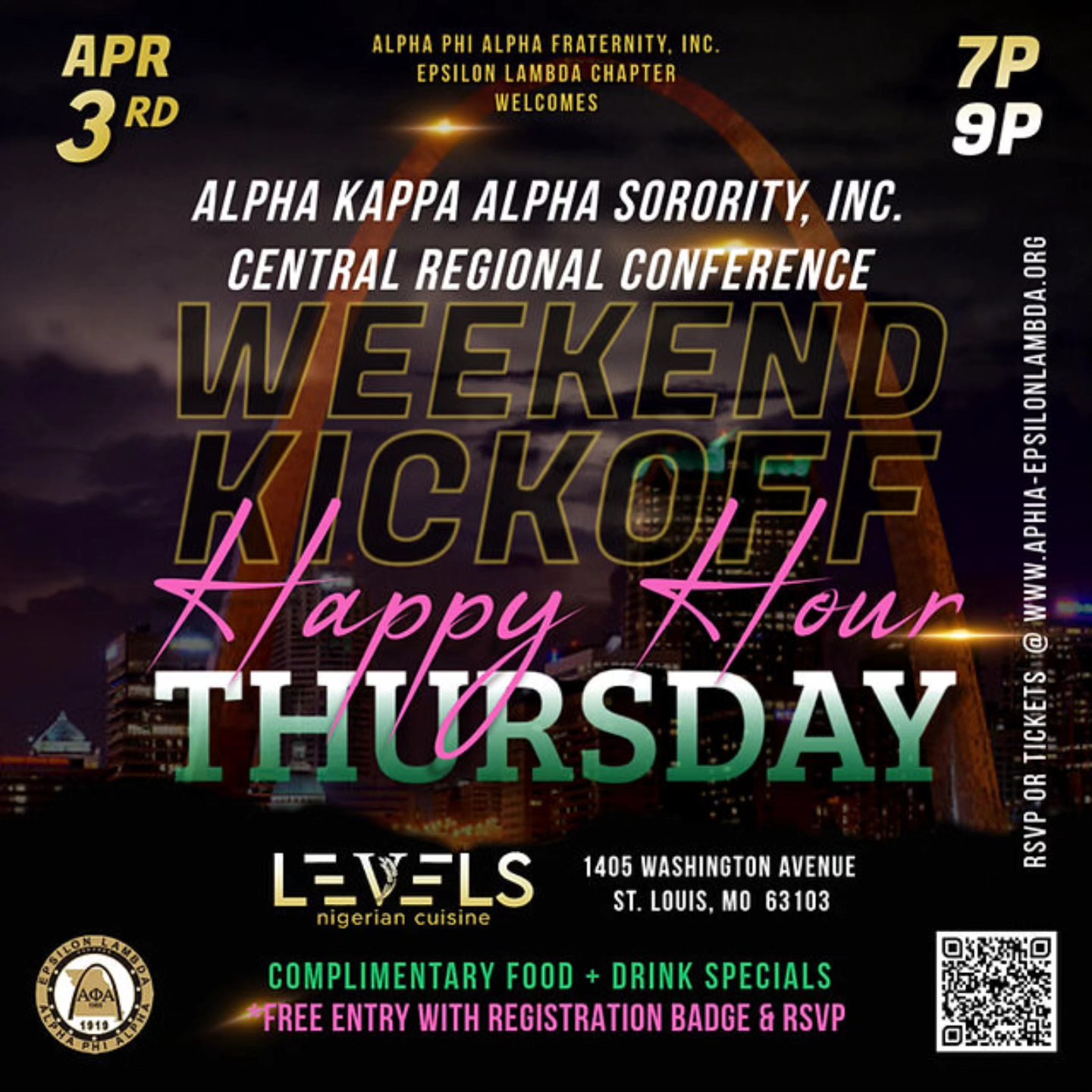 The Men of Alpha Phi Alpha Fraternity, Inc. - Epsilon Lambda Chapter welcome the Ladies of Alpha Kappa Alpha Sorority, Inc. Central Region to St. Louis for your Conference.
After registration, come have a good time to kick off your conference! Free Entry with RSVP and Badge!
Even if you're not registered or just want to help welcome the Ladies, come by and enjoy the event.
Visit Website for RSVP info, or use the direct link:
https://www.aphia-epsilonlambda.org/event-details/aka-alumni-happy-hour
#stlalphas #EpicEΛ #AlphaPhiAlpha #AlphaKappaAlpha