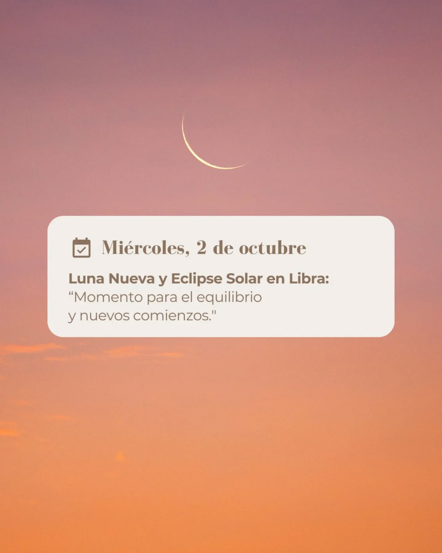 Este 2 de octubre la Luna Nueva en Libra llega acompañada de un eclipse solar, marcando un nuevo ciclo de transformación. 🌙🙌
Esta es una oportunidad perfecta para equilibrar nuestras relaciones y enfocarnos en lo que queremos manifestar. ¡Es un momento poderoso para plantar nuevas intenciones! 💖
✨ ¿Qué nuevas intenciones te gustaría sembrar bajo esta lunación?
#LunaNueva #EclipseSolar #Libra #NuevosComienzos #Renovación #Omana