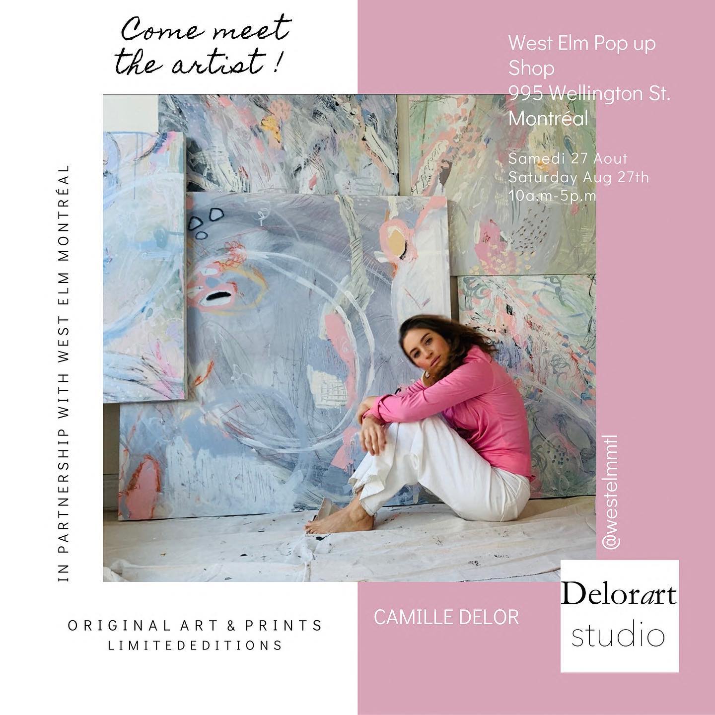 Je serai chez @westelmmtl au 995 rue Wellington à Montréal pour une boutique éphémère ce samedi 27 Août de 10h à 17h. Vous retrouverez des impressions petit format abstraites et figuratives. Il y aura aussi des séries originales sur papier. J’ai hâte de vous voir 😀
I will be @westelmmtl at 995 Wellington street in Montréal for a pop up shop this Saturday August 27th from 10am to 5pm. I will have many different prints and some original on papers unique series. I can’t wait to meet you 😀
#westelmmtl #westelmpopup #popupshop #montrealartist #supportlocalbusiness #localartist #delorartstudio #camilledelorart #abstractartist #figurativeart @toronto.community