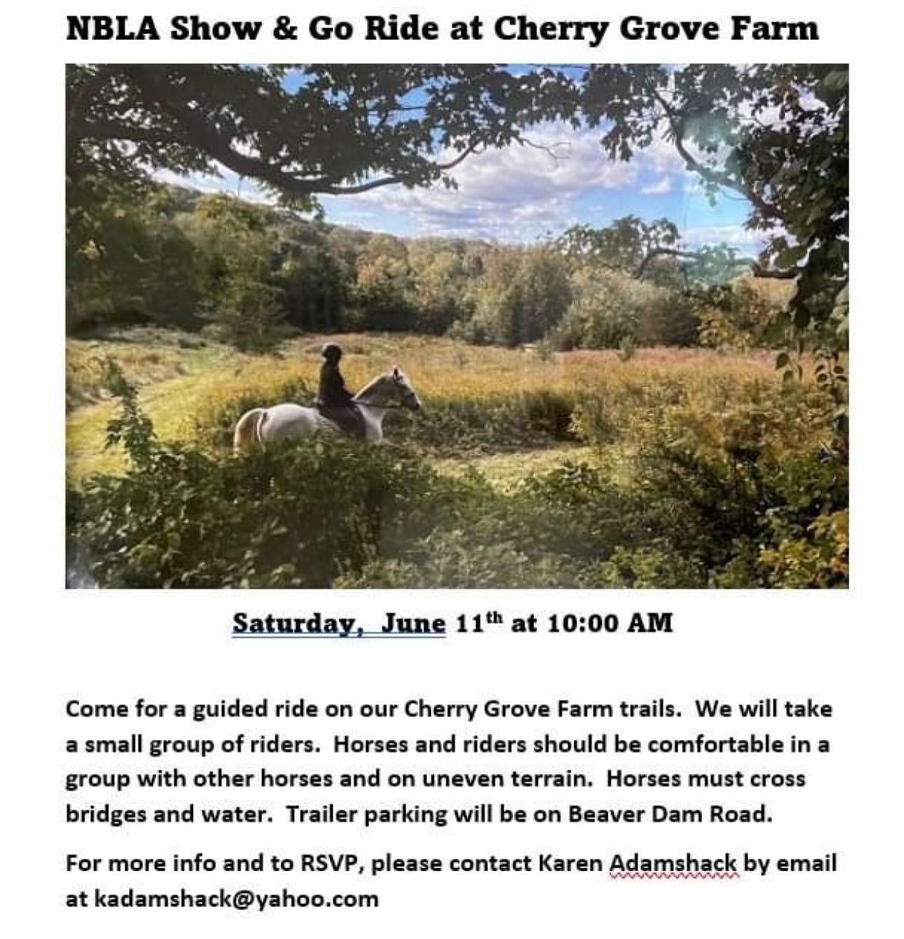 Come and explore the trails of Cherry Grove Farm with the guidance of @kadamshack on Saturday!
RSVP ASAP!
#NBLA #FairfieldCountyEquestrians #TrailRide #PreserveOpenSpace #NewtownCT