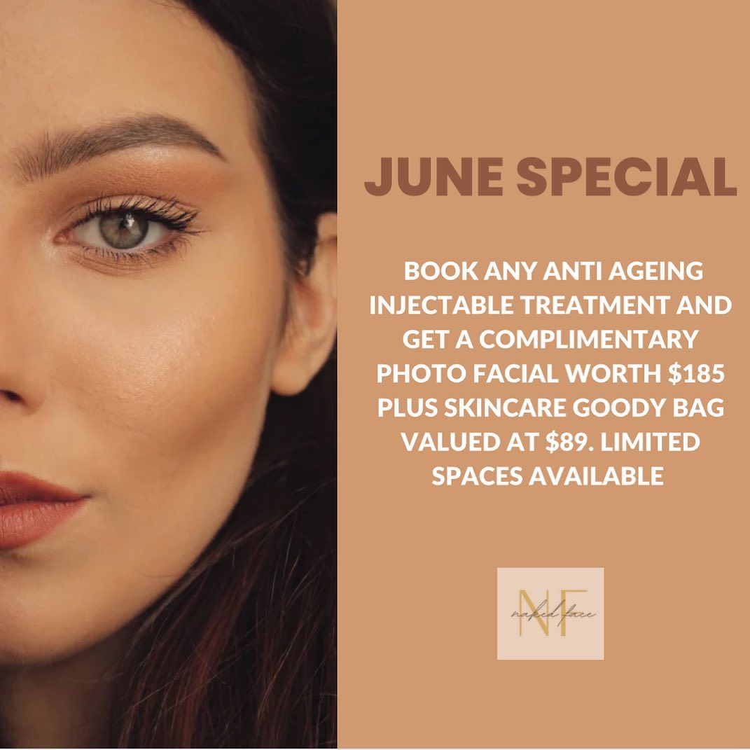 ✨June Injectables Promotion✨
Book an injectables appointment with us this month and receive a complimentary photo facial worth $185 plus skincare goody bag valued at $89. Includes frown lines, forehead, crows feet and lip flip.
Limited spaces for bookings in June 2023 only. DM us or use our book now button to secure your spot!
