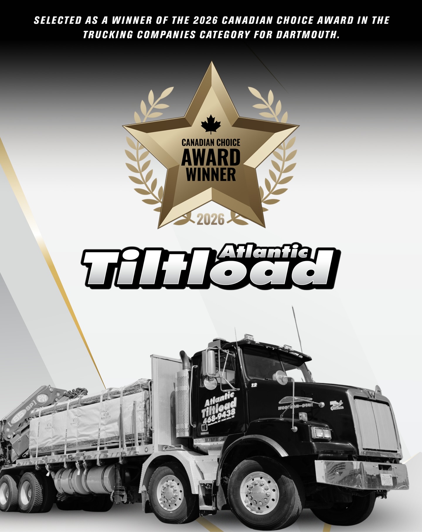 Proud moment for the entire Atlantic Tiltload team
We’re honored to be selected as a 2026 Canadian Choice Award Winner in the Trucking Companies category for Dartmouth. This recognition celebrates businesses that rise above through excellence, dedication, and impact, and we’re grateful to be acknowledged for the commitment and consistency our team brings every day.
Thank you to our employees, customers, and community for trusting us and supporting what we’ve built. This one means a lot.
#canadianchoiceaward #canadiantrucking #truckers