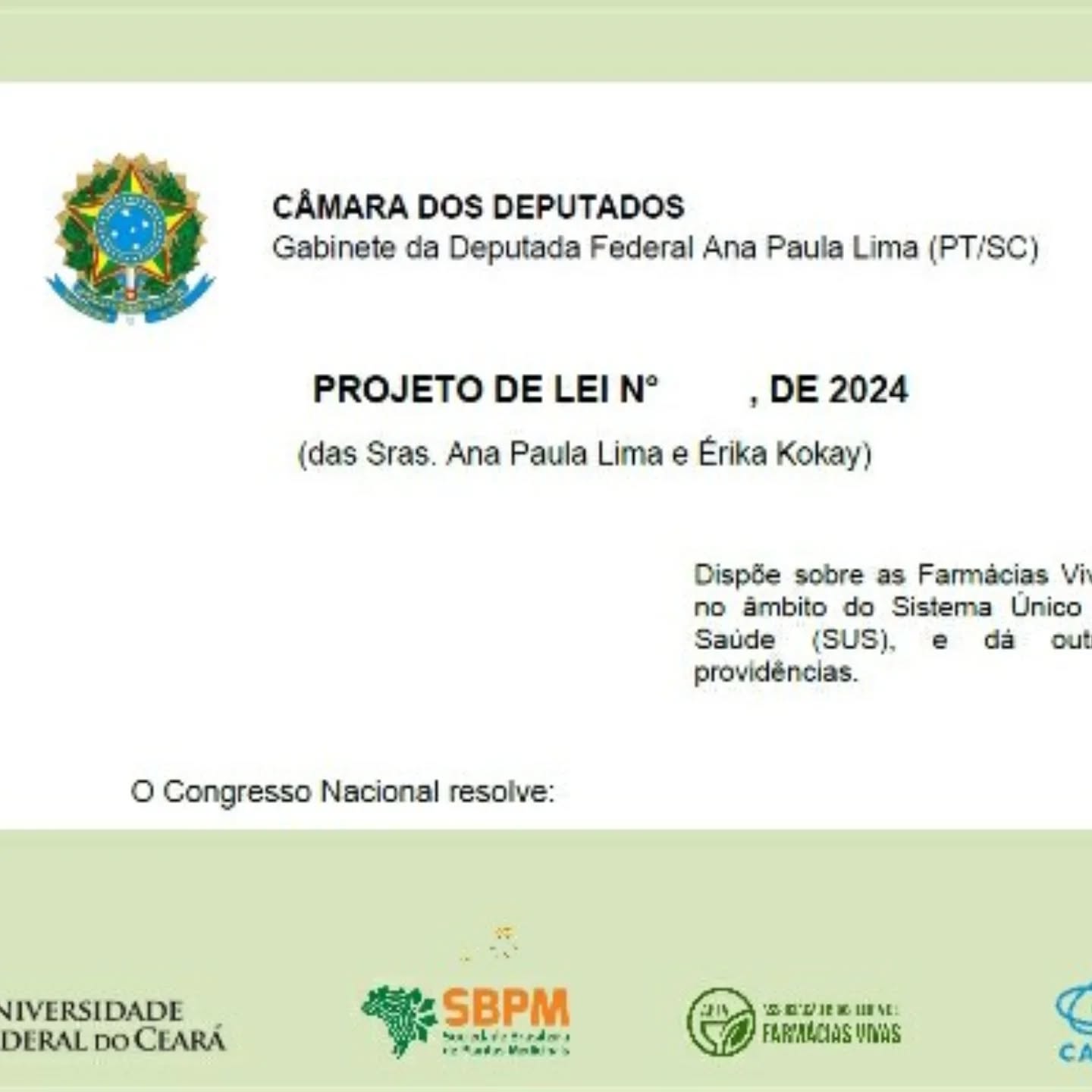 🍃A Associação Brasileira de Farmácias Vivas, ABFV, juntamente com seus associados, construiu este Projeto de Lei contemplando as Farmácias Vivas, que foi protocolado no Congresso Nacional pelas deputadas federais Erika Kokay e Ana Paula Lima.
Mesmo sendo regulamentadas pela RDC 18/2013 e pela Portaria de Consolidação 05/2017, as Farmácias Vivas não têm uma lei específica, que contemple todos os seus aspectos e seus diferentes níveis de complexidade.
Cabe agora à sociedade, sensibilizar deputados federais e senadores, da importância da aprovação desse projeto de lei, que possibilitará novas abordagens terapêuticas no SUS, não baseadas em medicamentos sintéticos, além de fortalecer a atuação dos farmacêuticos e de outros profissionais de saúde ligados à Fitoterapia, no SUS.
Certamente este PL fortalecerá as Farmácias Vivas e promoverá sua ampliação por todo o Brasil!
Viva as Farmácias Vivas!💚
Segue o link para acessar o PL: https://www.camara.leg.br/proposicoesWeb/prop_mostrarintegra?codteor=2825780&filename=Avulso%20PL%204084/2024#:~:text=1%C2%B0%20As%20Farm%C3%A1cias%20Vivas,aten%C3%A7%C3%A3o%20%C3%A0%20sa%C3%BAde%2C%20de%20car%C3%A1ter
#fitoterapia #farmaciaviva #plantasmedicinais #saudeintegrativa