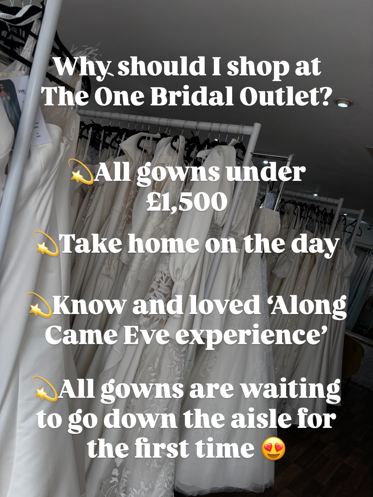 Wondering why you should choose The One Bridal Outlet? Let me tell you!
💫All gowns under £1,500
💫Take home on the day- no long wait times
💫You will still get the famous, award winning experience that you also get at @alongcameevebridal
💫All of our dresses are ex-samples, meaning they have never walked down the aisle (they are patiently waiting🥹)
Come and see for yourself😍
#2026bride #chesterweddingdressshop #budgetweddingdress