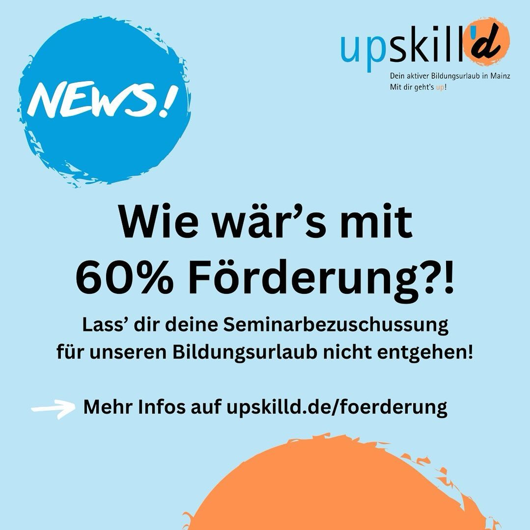 Förderung beruflicher Weiterbildung in Rheinland-Pfalz👍
Der QualiScheck macht’s möglich! 💪
Befindet sich dein Hauptwohnsitz oder Arbeitsort in Rheinland-Pfalz? Dann lass dir 60% Seminarförderung nicht entgehen!
Weitere Infos findest du auf unserer Webseite 🌐🟠🔵 (Link in Bio)
#qualischeck #foerderug #rlp #efs #Weiterbildung #upskilld #mitdirgehtsup #bildungsurlaub #prävention #gesundheit #bodyandsoul #fitness #teambuilding #workation #benefits #ernährung #stressbewältigung #stressmanagement #positivepsychologie #resilienz #widerstandsfähigkeit #gesundarbeiten #newwork #startup #mainz