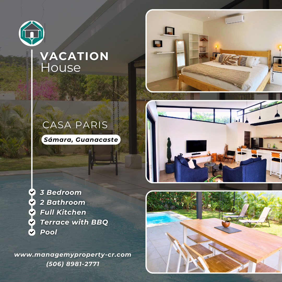 ☔️🏖💯 Enjoy paradise with the best prices.
Our open and breezy Casa Paris allows you to enjoy any season 🦎🌳 Within walking distance to the beautiful beach of Sámara, great restaurants, banks, shops and much more.
Reserve your perfect getaway today 😊
#paradise #vacationscostarica #samarabeach #costarica #adventure #naturecostarica #managemyproperty