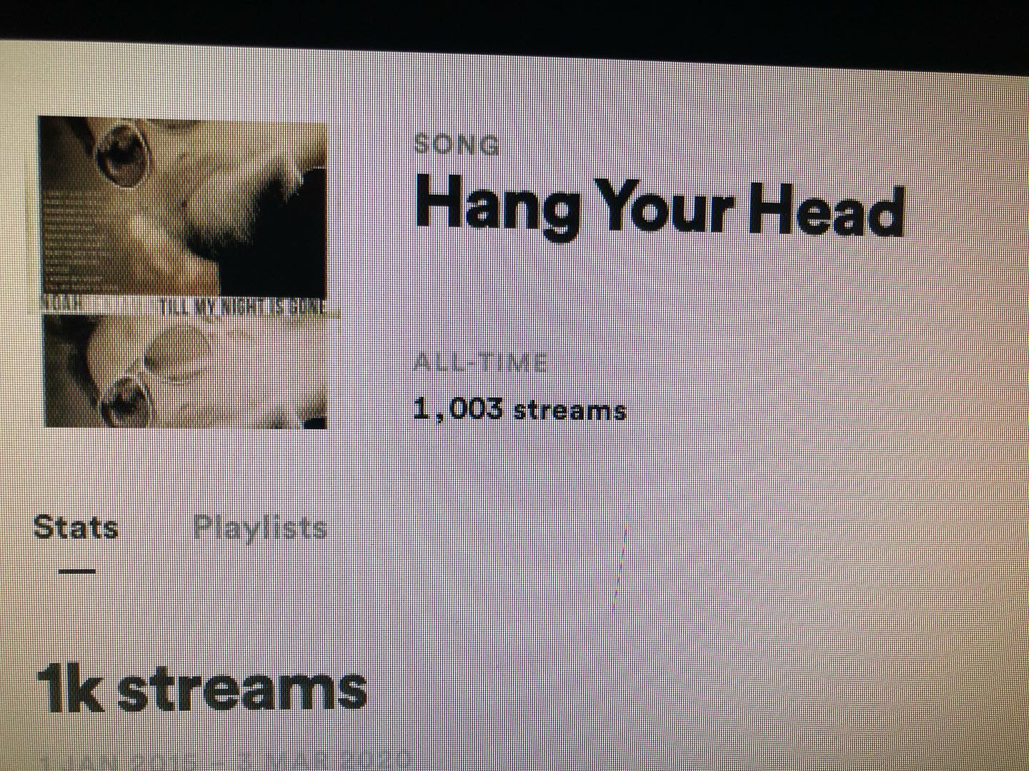 Hang Your Head reaches 1K streams on Spotify. Kinda dope. Celebrate the journey. Thanks to all who are listening.. I’m your biggest fan. #noahbenjaminmusic #guitar #music # lamusic #lyrics #songwriter #poetry #rockandroll #album #longliverocknroll #musician #artist