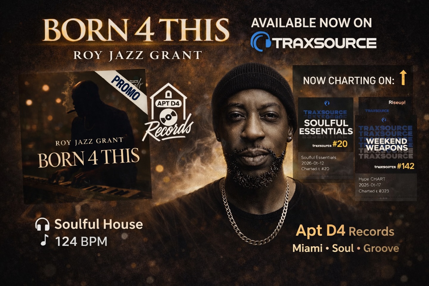 BORN 4 THIS
Roy Jazz Grant
https://www.traxsource.com/title/2683437/born-4-this
Soulful house built for the floor.
Jazz-infused keys. Deep groove. Real feeling.
Now charting on Traxsource
🎧 Soulful Essentials #20
🔥 Weekend Weapons #142
Available now on Traxsource.
—
Apt D4 Records
Miami • Soul • Groove
#Born4This #RoyJazzGrant #AptD4Records SoulfulHouse HouseMusicCulture Traxsource RealHouseMusic