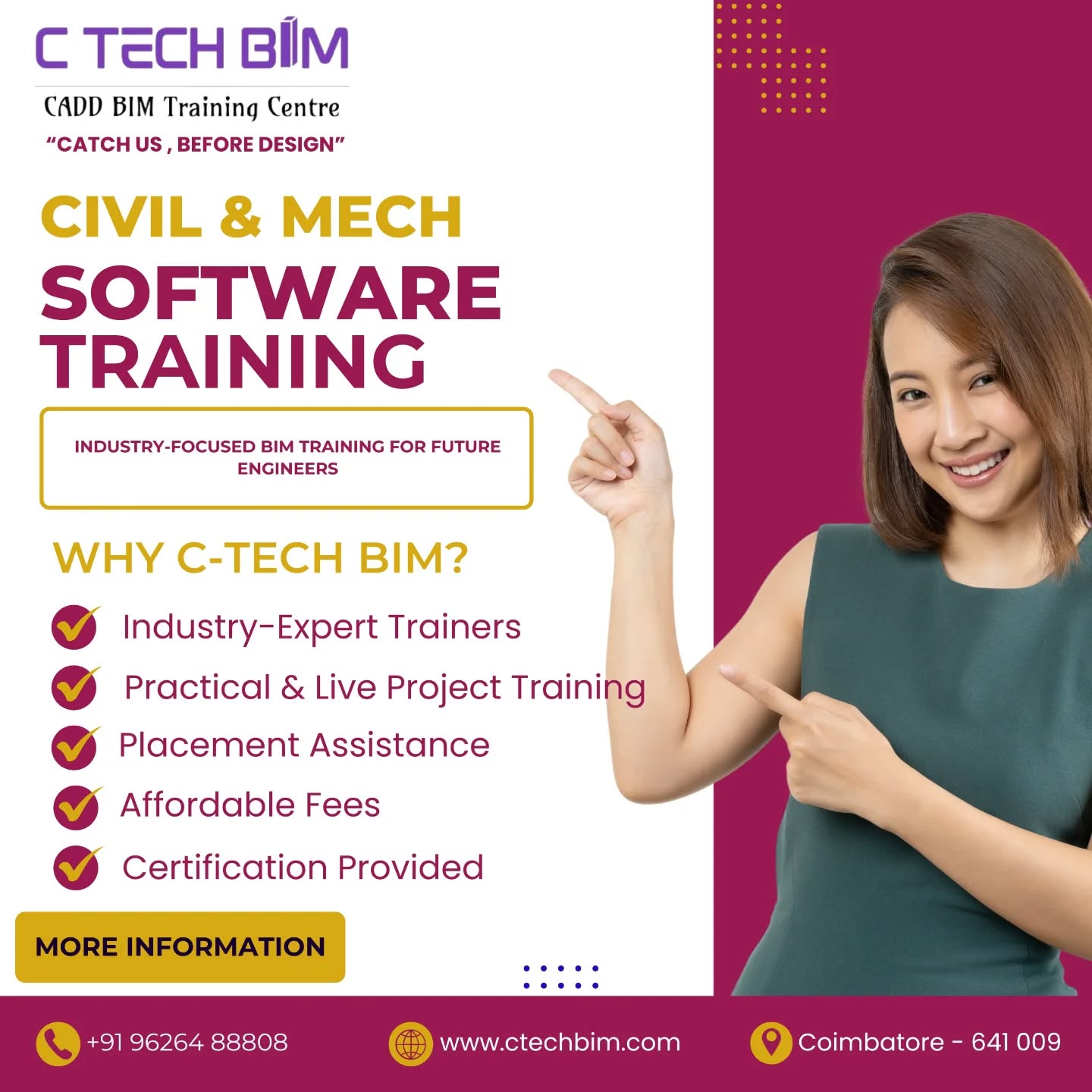 ๐ง Civil & Mechanical Software Training โ๏ธ
Build your career with industry-focused BIM training at C-TECH BIM.
โ
Industry-Expert Trainers
โ
Practical & Live Project Training
โ
Placement Assistance
โ
Affordable Fees
โ
Certification Provided
๐ Coimbatore
๐ Call / WhatsApp: +91 96264 88808
๐ Limited seats available โ Enroll now!
#CTechBIM #BIMTraining #CivilEngineering #MechanicalEngineering #CADTraining Revit HVAC CareerGrowth Coimbatore