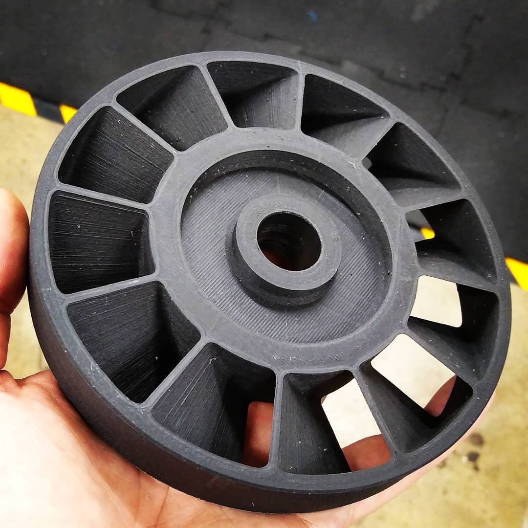 Just started 3D printing in-house. My first print with carbon fiber in the filament. Going to try putting it on an arbor and using it to blow away chips and coolant at the end of the machine cycle.